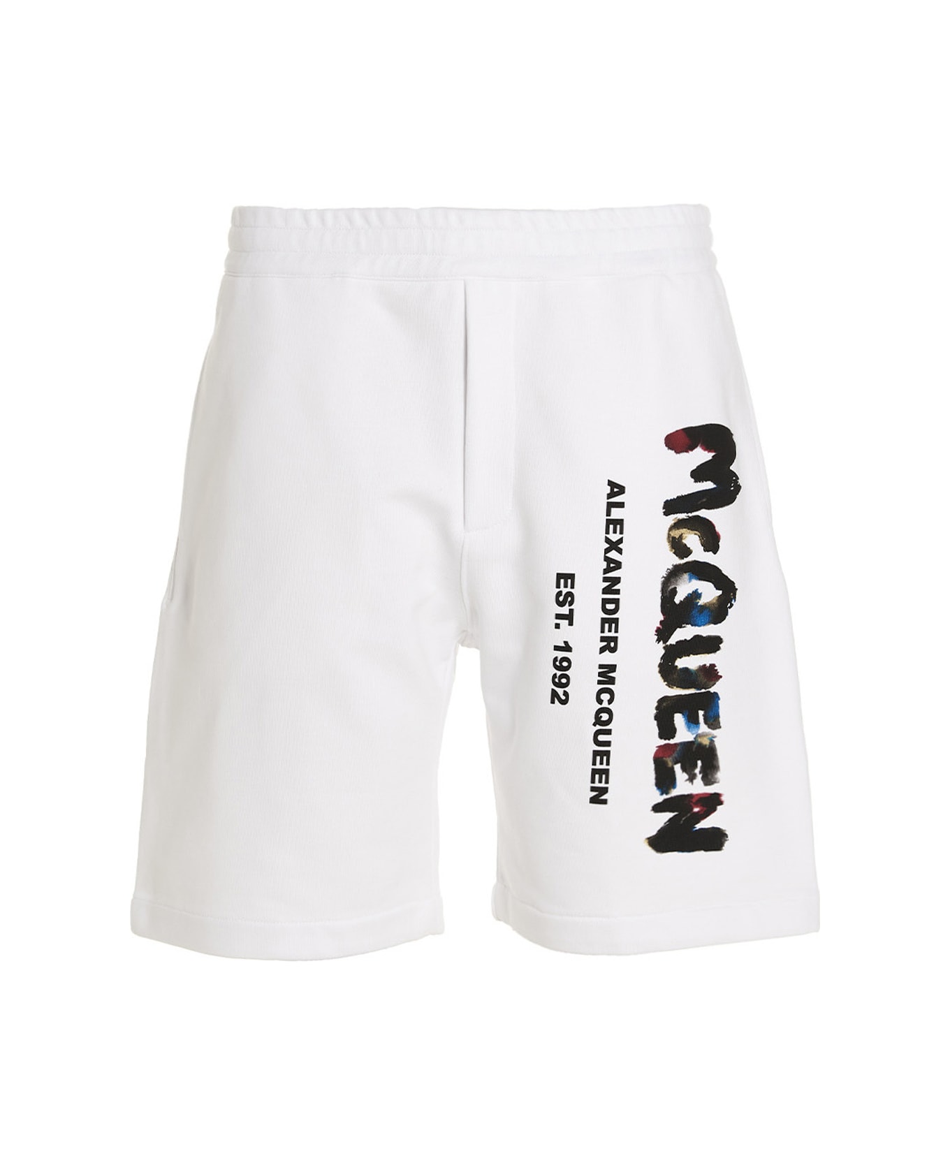 Alexander McQueen Logo Print Shorts - White/Black