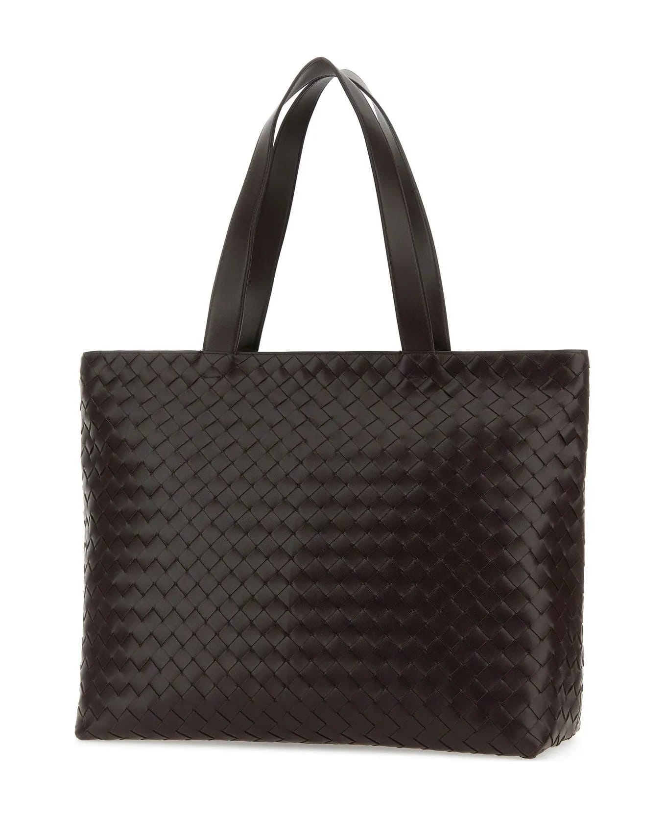 Bottega Veneta Dark Brown Leather Intrecciato Shopping Bag - Fondant silver