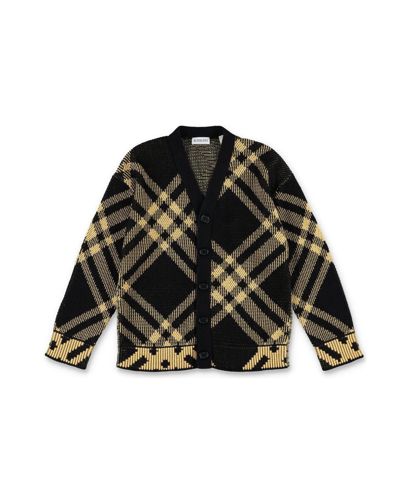 Burberry Check-pattern V-neck Buttoned Cardigan - Yellow