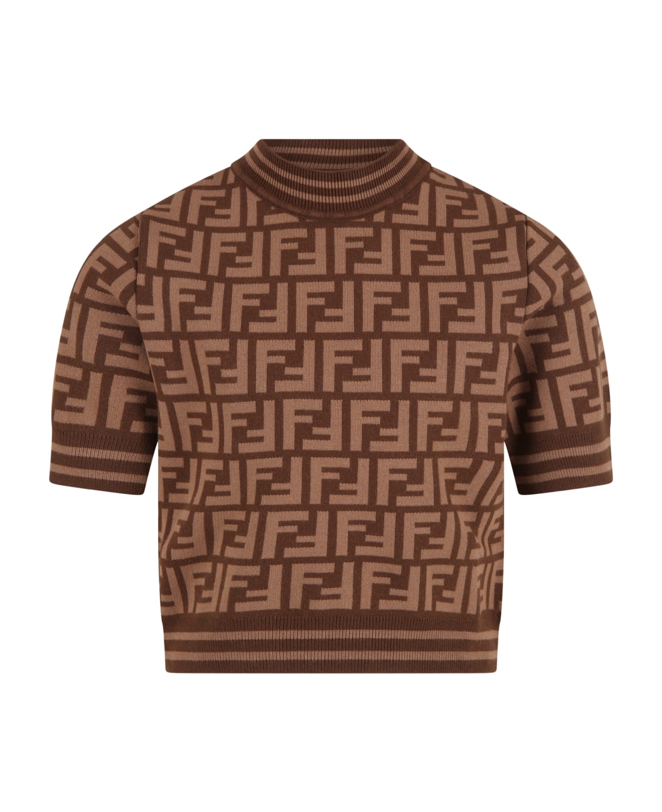 Fendi Brown Sweater For Girl With Double Ff Logo - (zucca)
