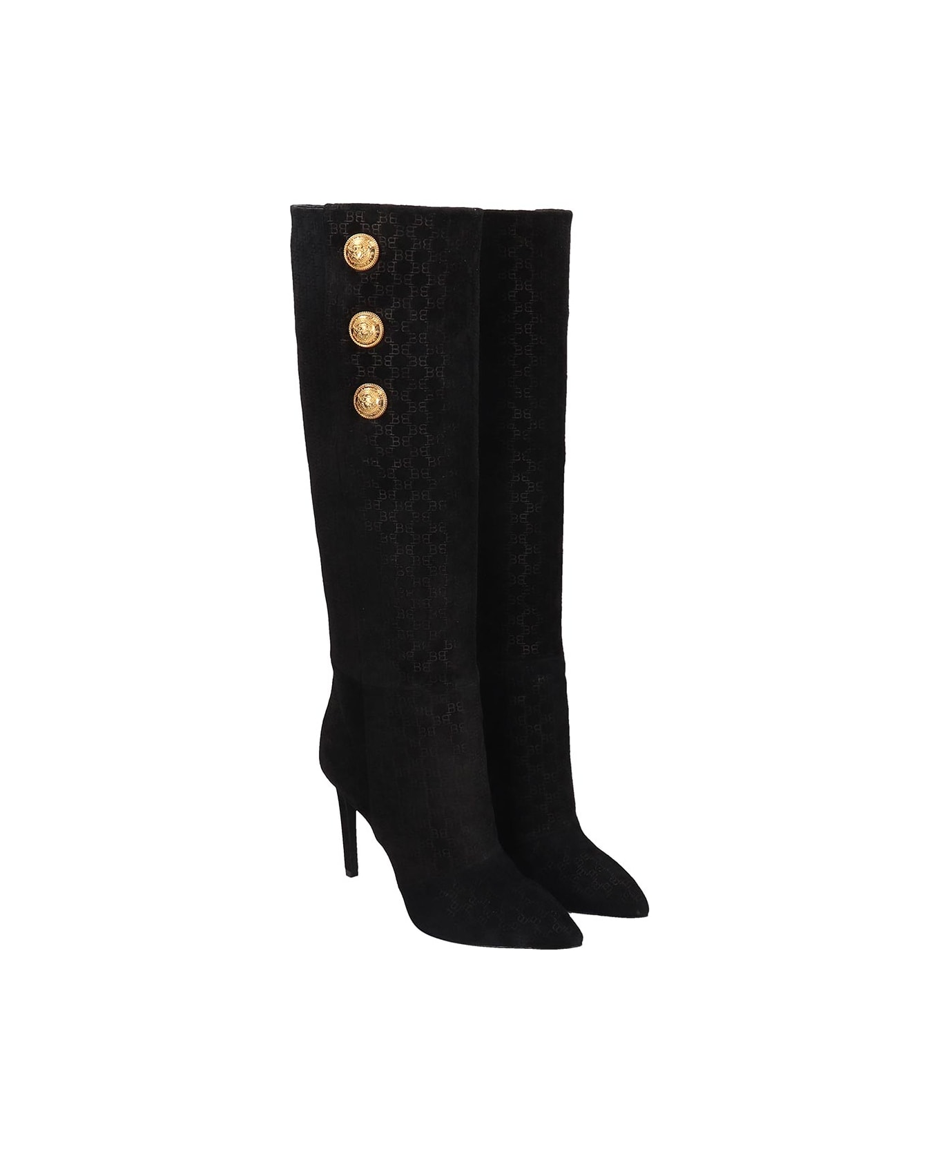 Balmain High Heels Boots In Black Suede - black