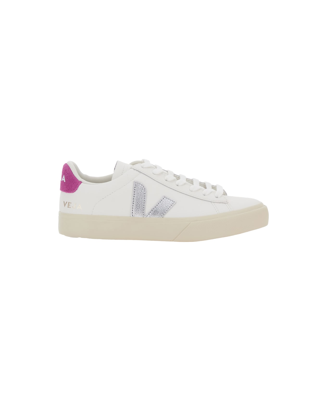 Veja 'campo' White Low Top Sneakers With Contrasting Heel With Logo Lettering And Logo Patch On The Side In Leather Unisex - White