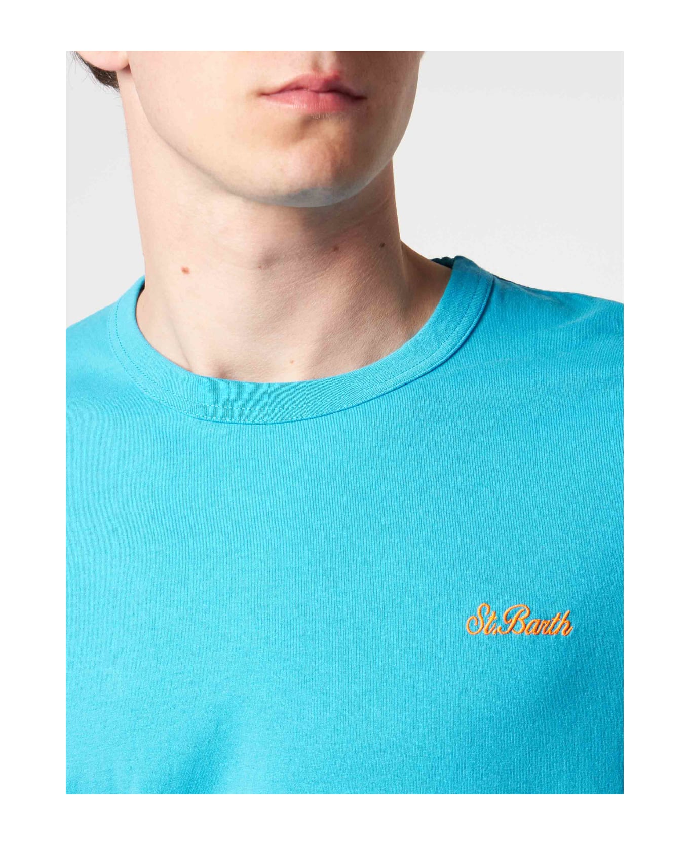 MC2 Saint Barth Man Light-blue Cotton T-shirt - SKY