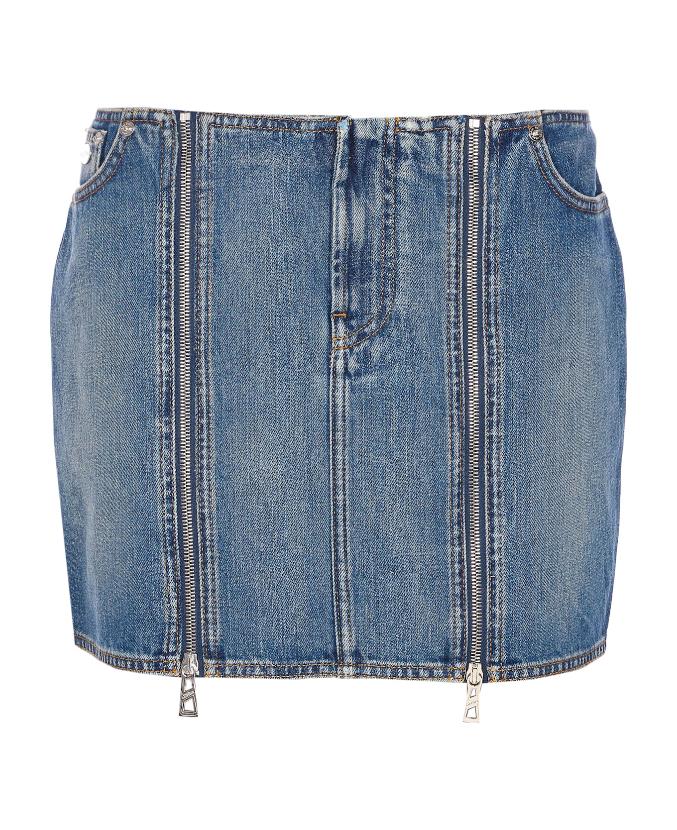 Jean Paul Gaultier Mini Denim Front Zipped Skirt - Blue