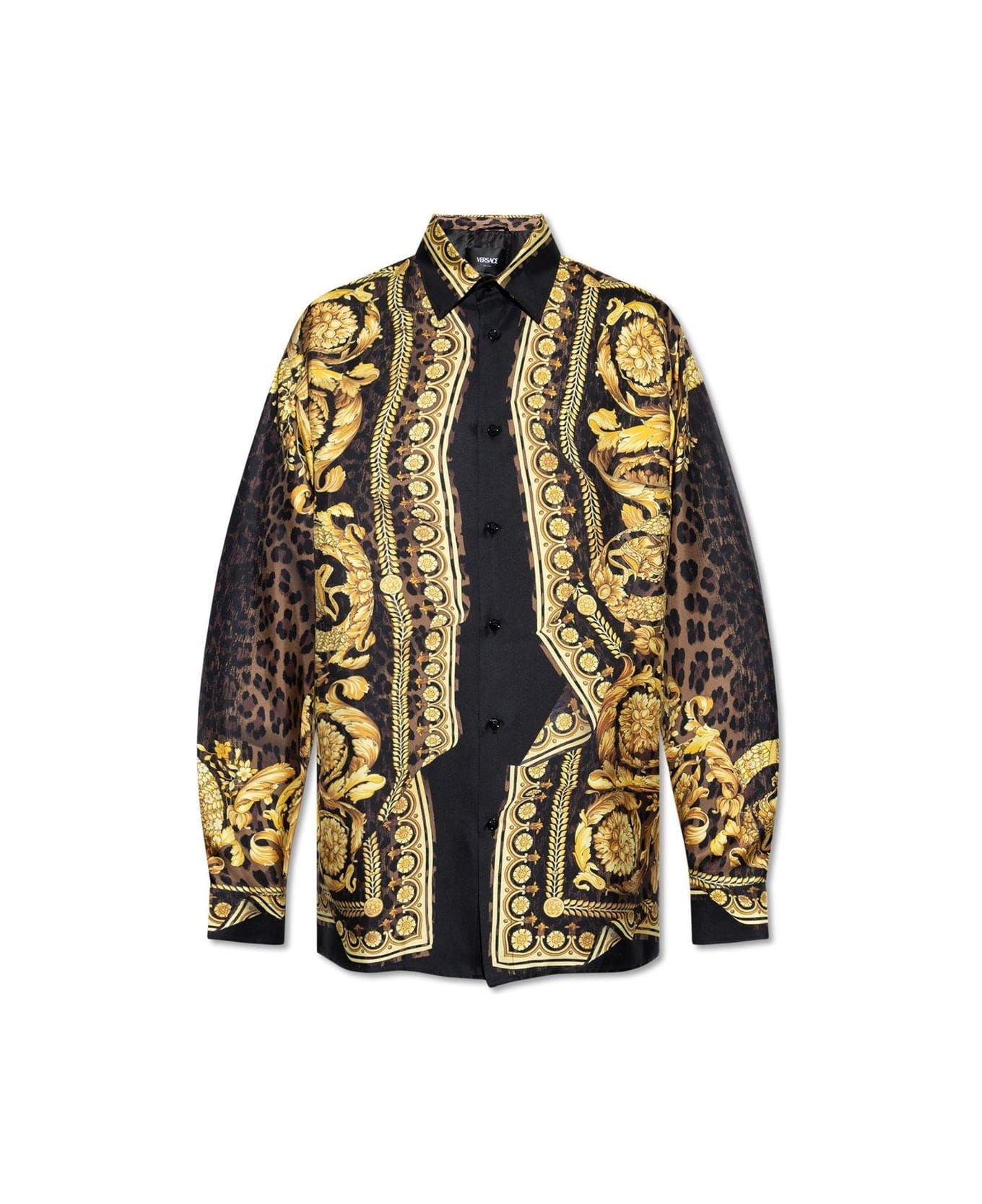 Versace Barocco-printed Button-up Shirt - BLACK/GOLD