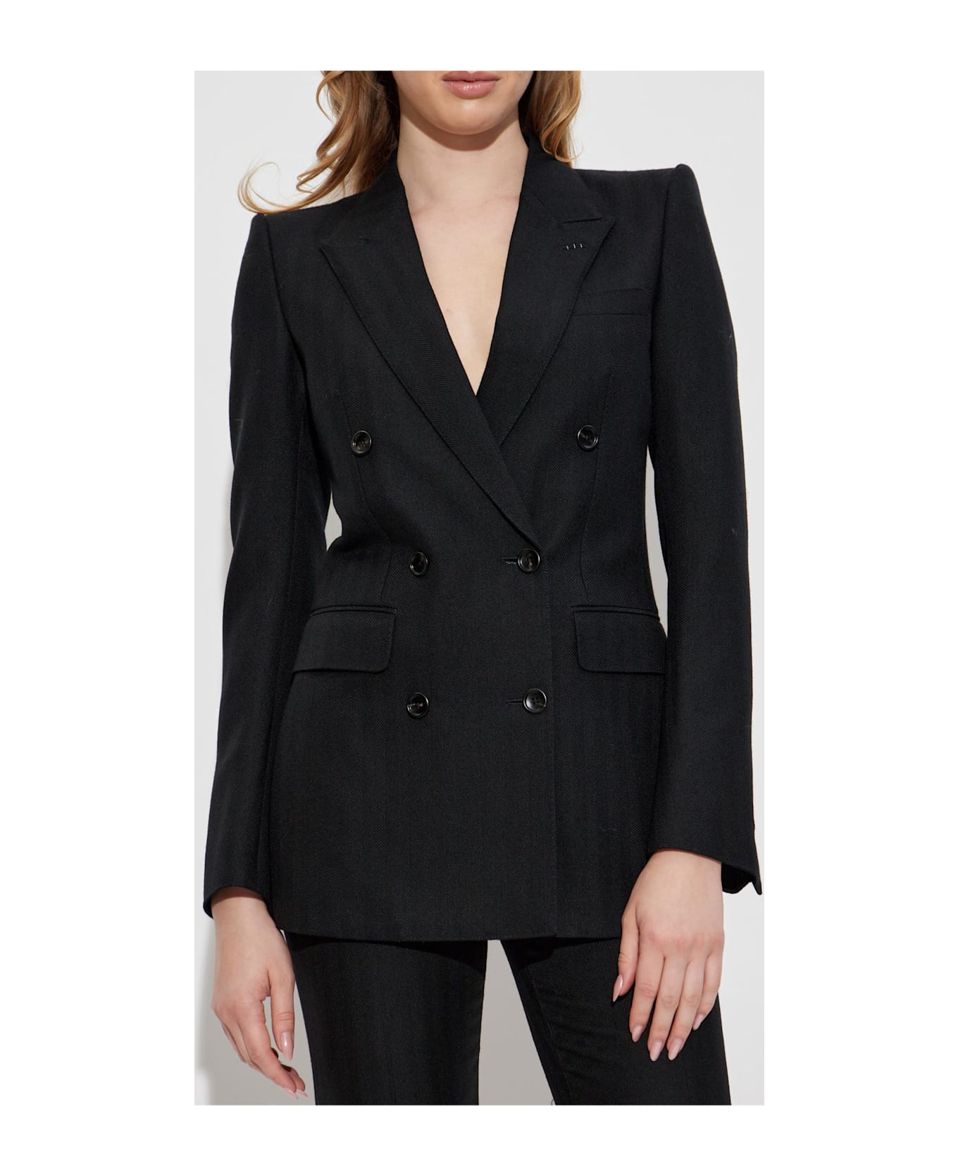 Tom Ford Herringbone Pattern Blazer - BLACK