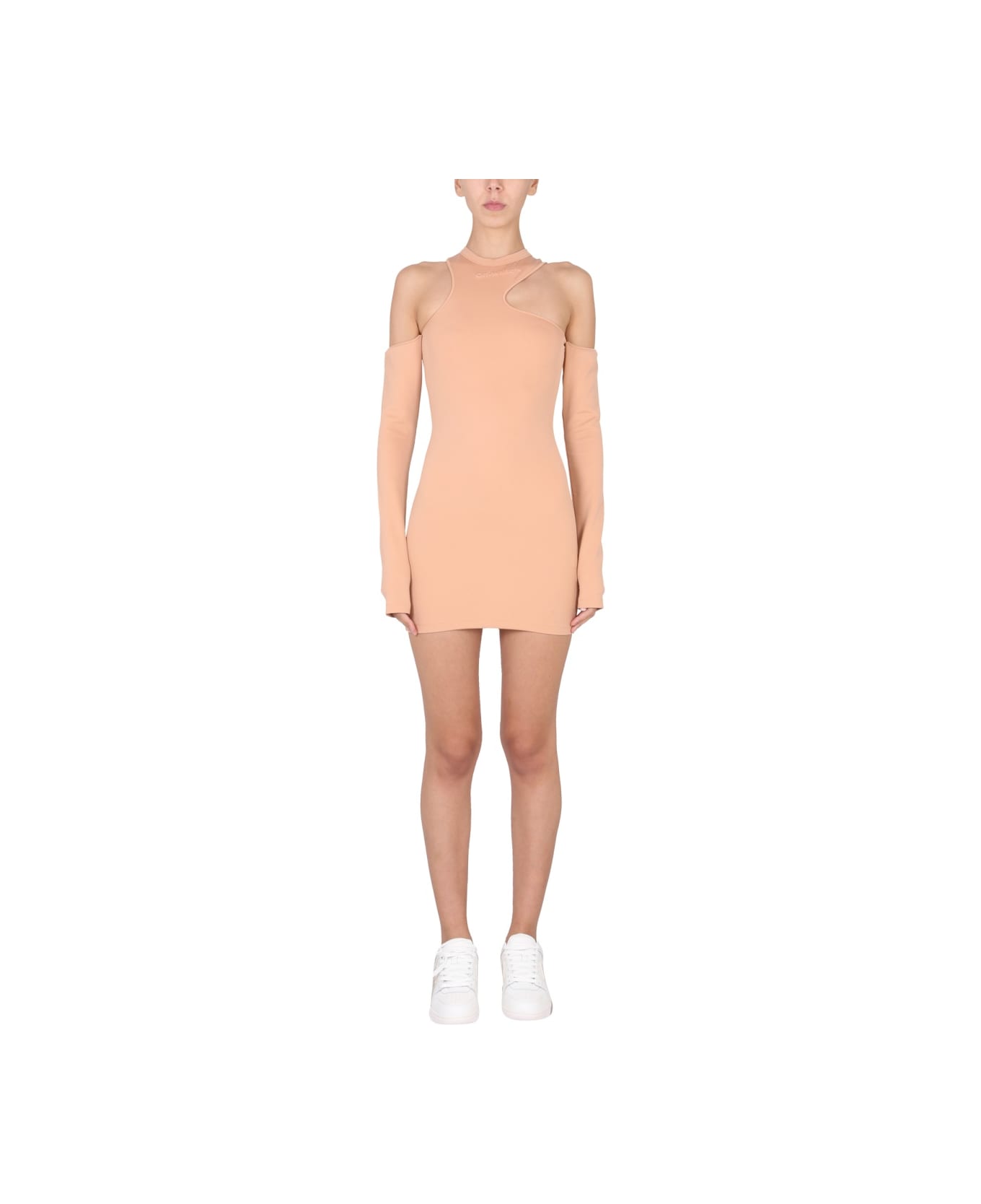 Off-White Asymmetric Mini Dress - BROWN