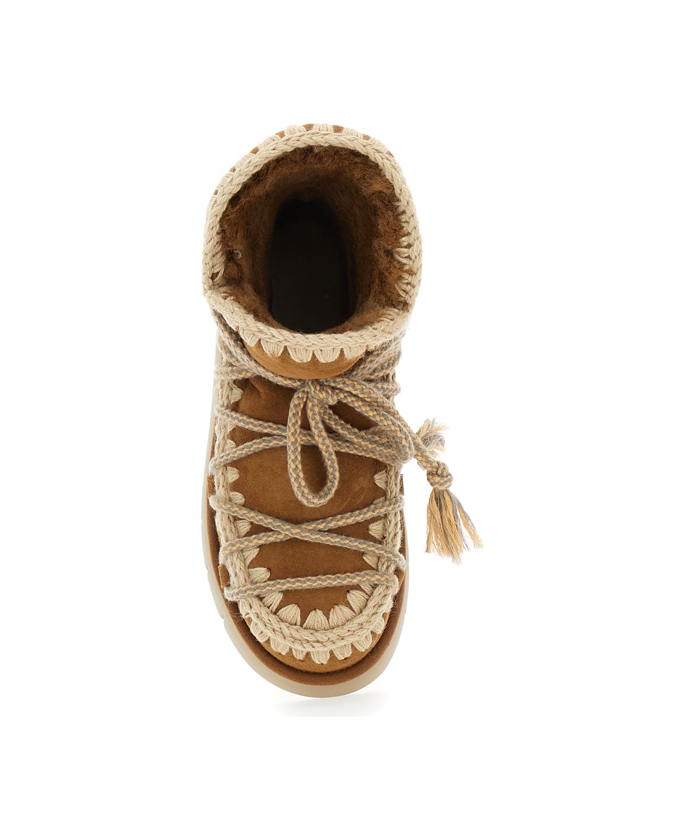 Mou Beige Ankle Boots With Lace Closure And Tassel Detail In Leather Woman - Beige