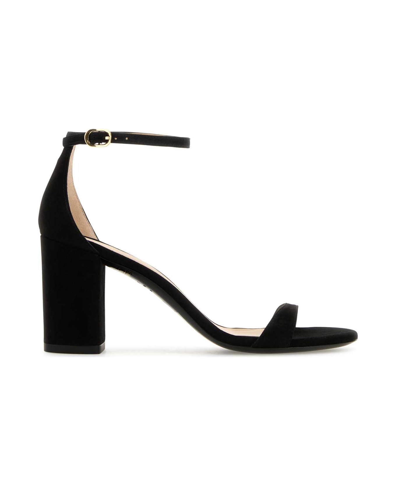 Stuart Weitzman Black Suede Nudist Block Sandals - BLACK