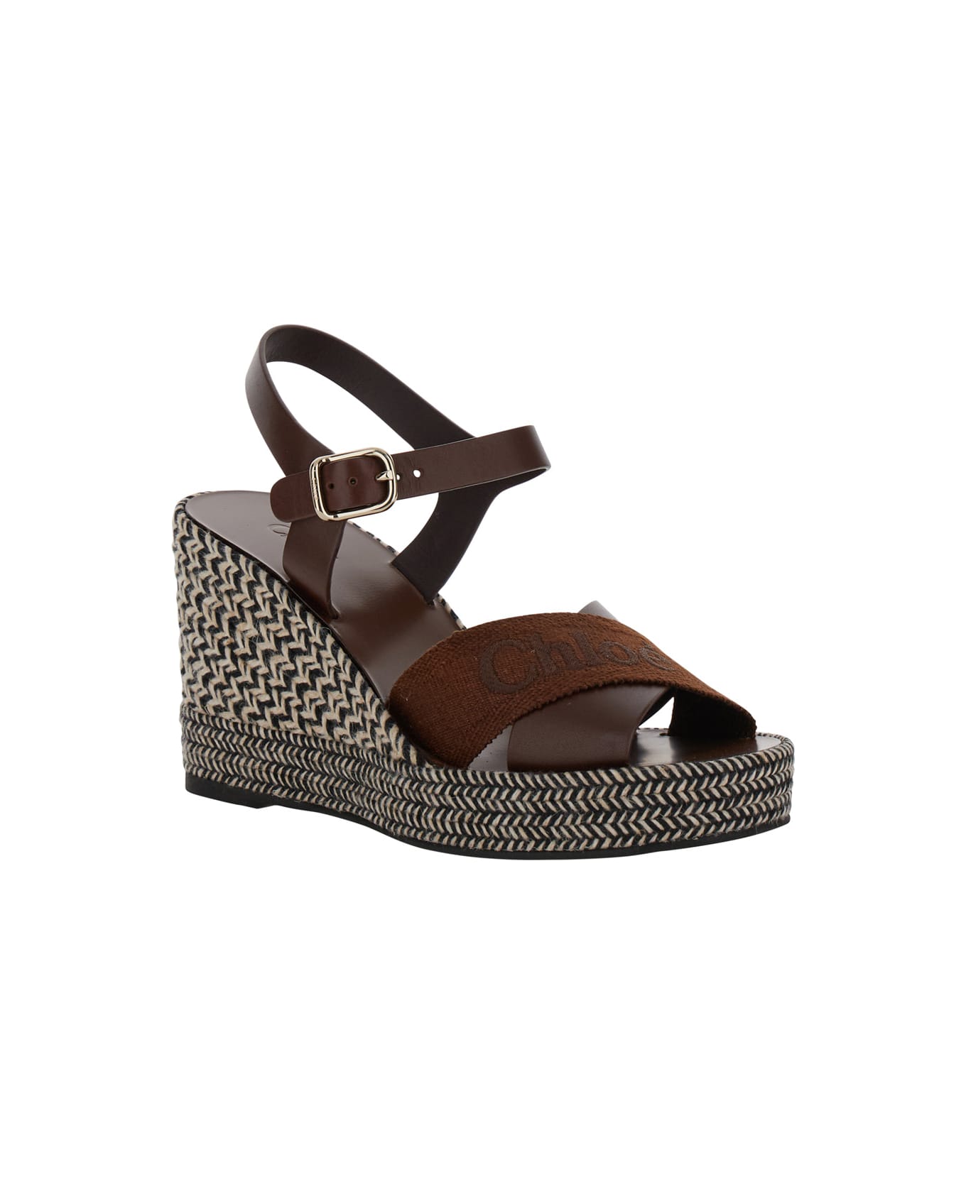 Chloé Espadrillas Sandals With Wedge In Leather And Jute - Brown サンダル