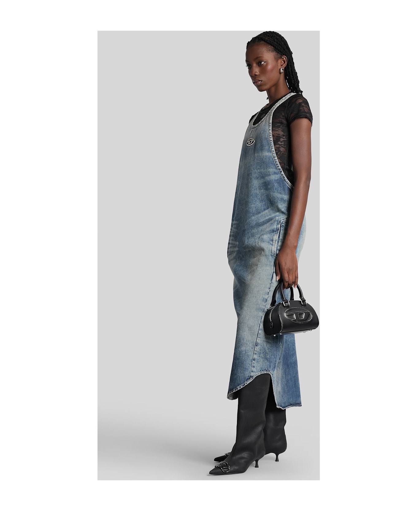 Diesel De-mariana-s Long Dress In Blue Cotton - blue