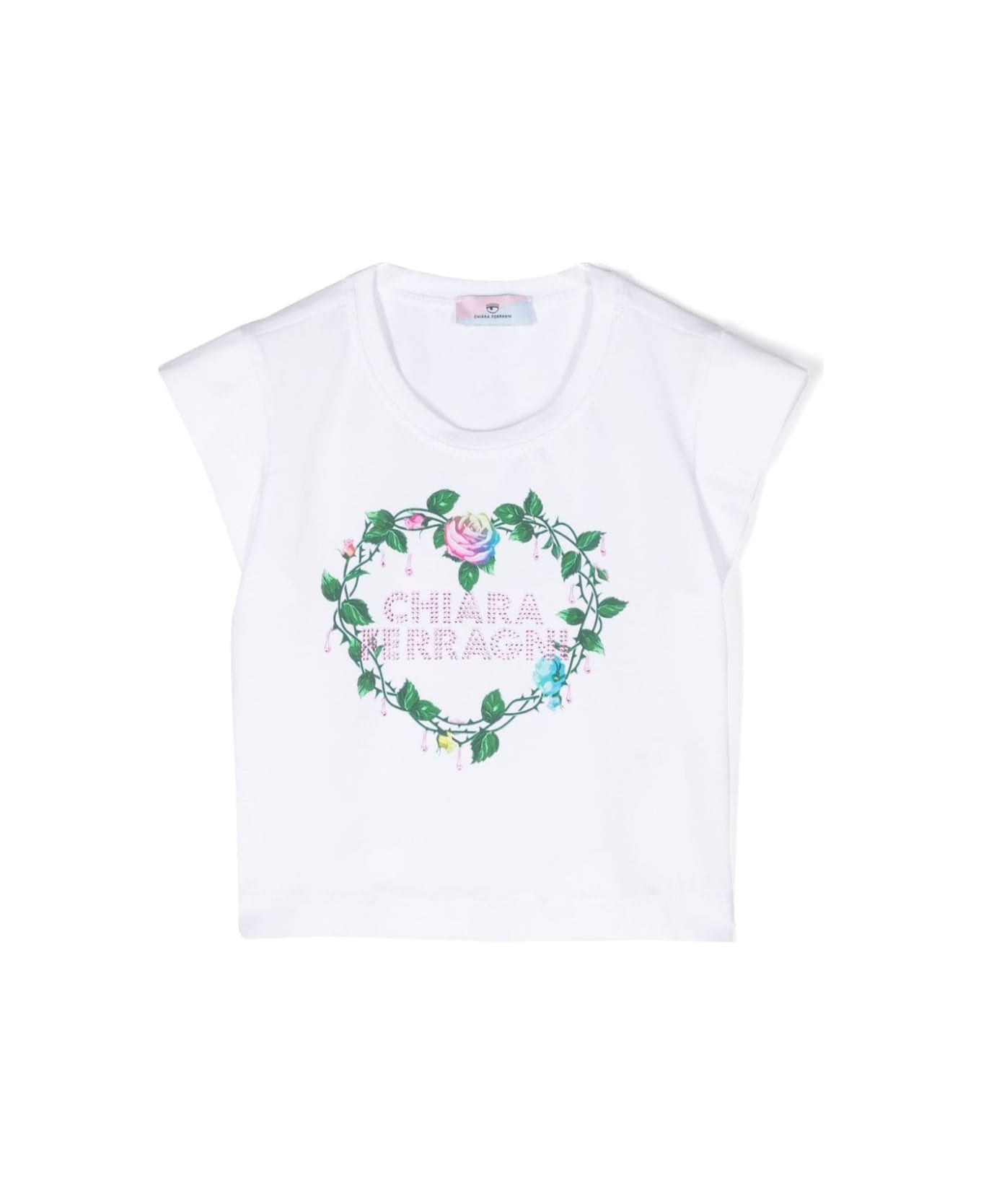 Chiara Ferragni White T-shirt With Logo Lettering Print In Stretch Cotton Girl - White Tシャツ＆ポロシャツ