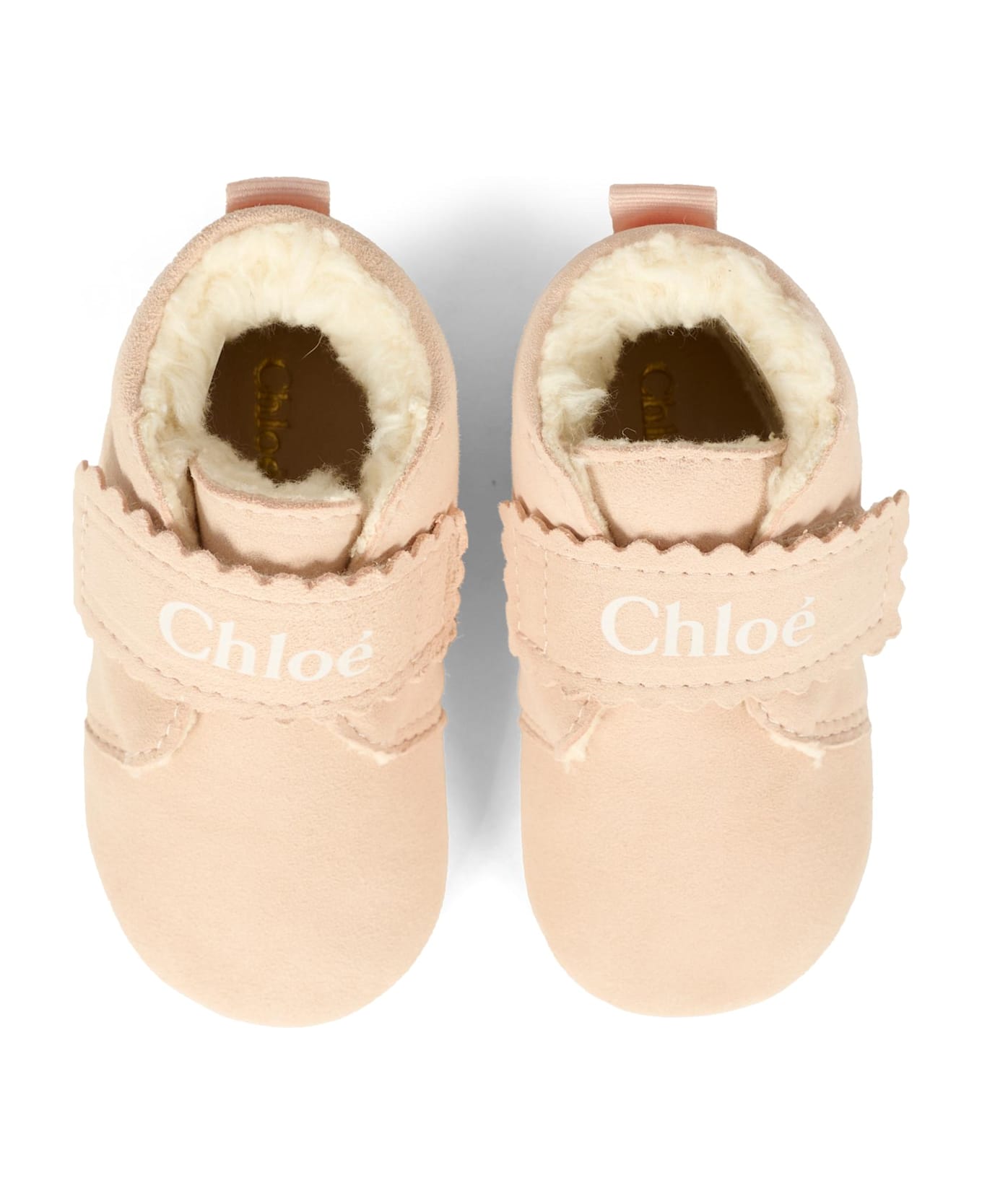 Chloé Pink Sneakers For Baby Girl With Logo - Beige