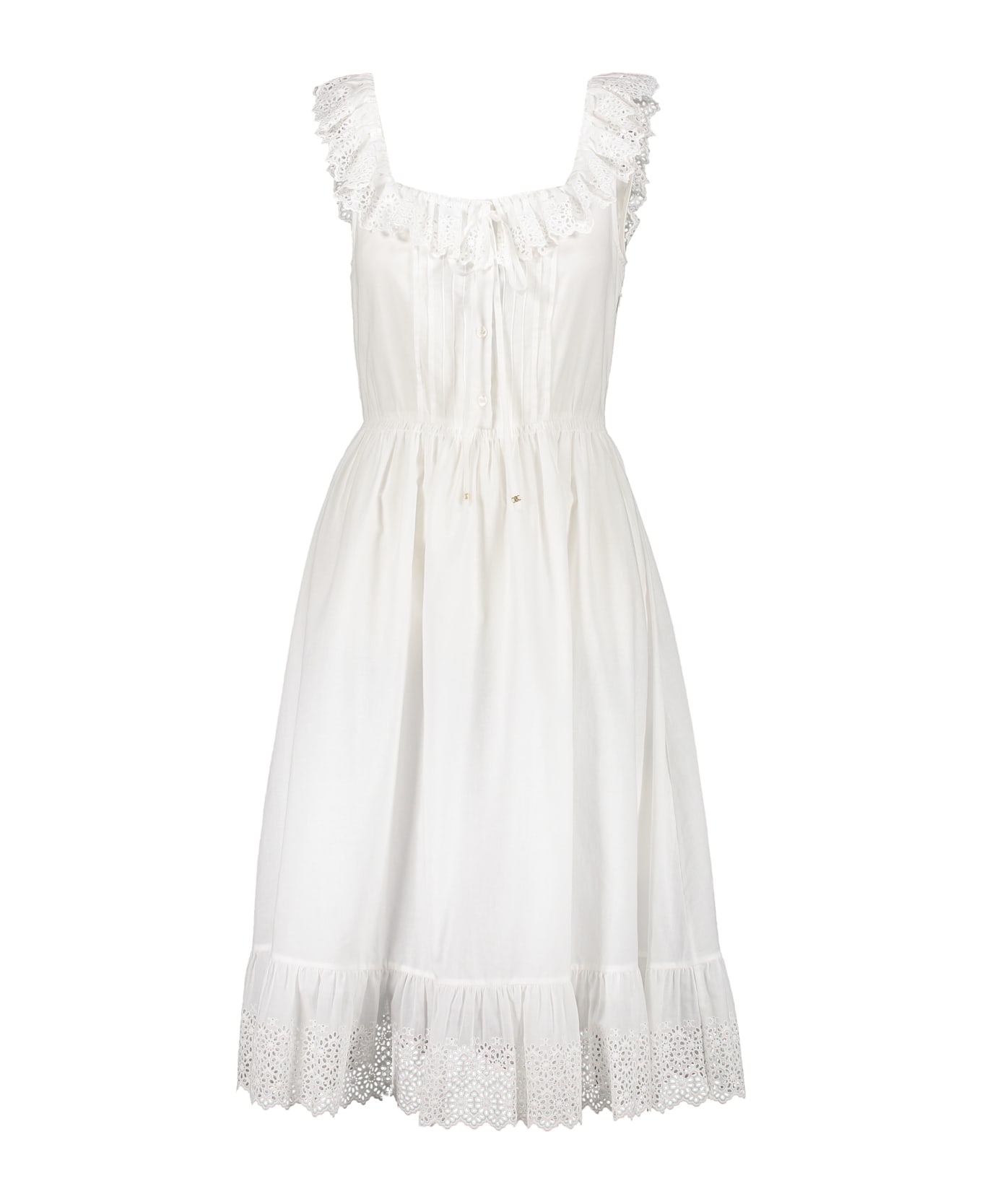 Celine Floral Embroidered Cotton Dress - White