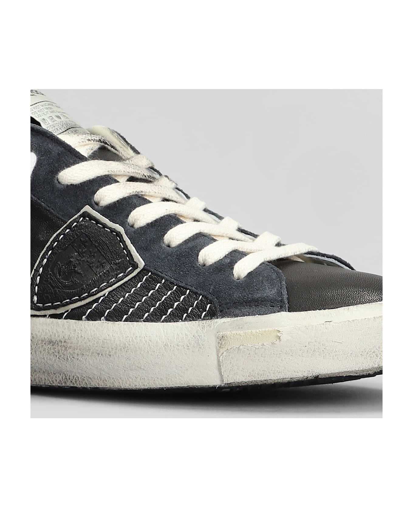 Philippe Model Prsx Low Sneakers In Black Suede And Leather - black