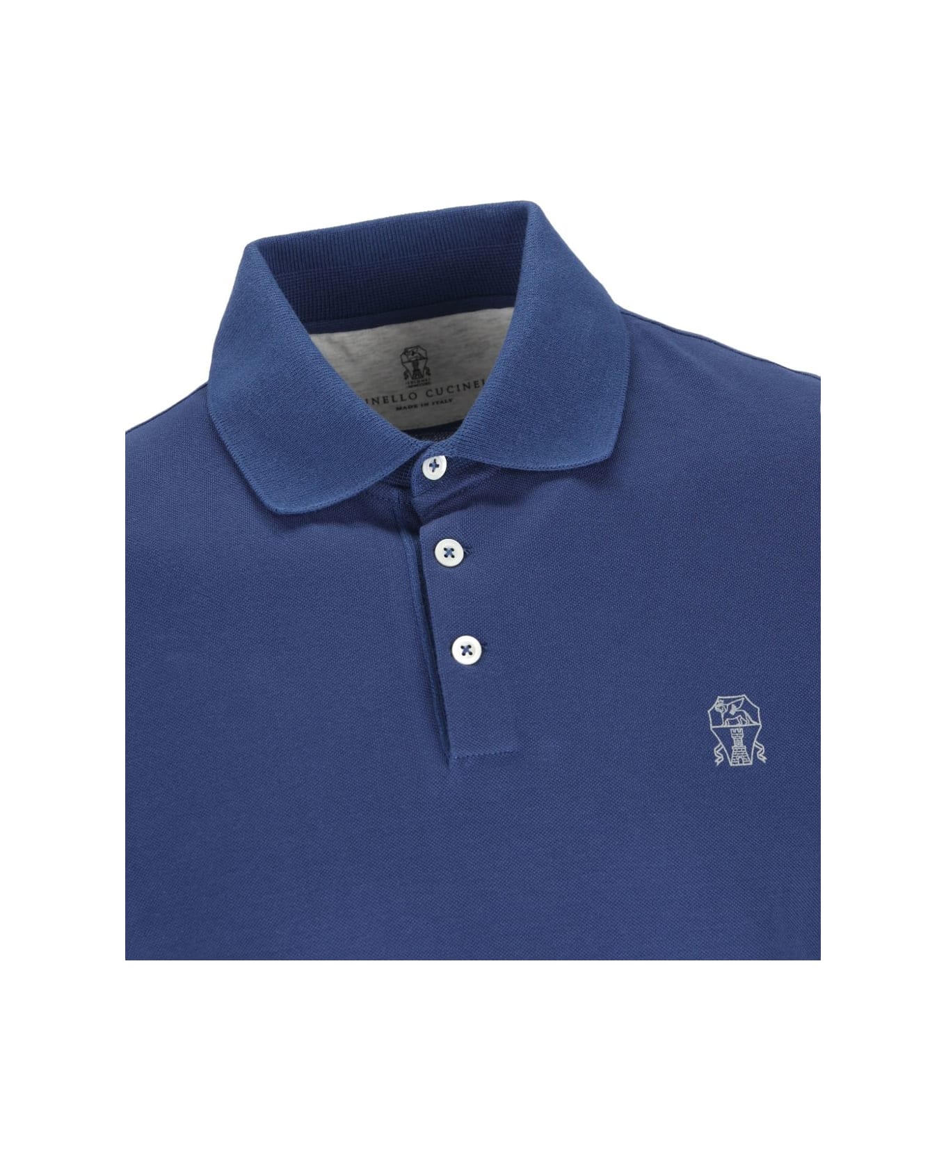 Brunello Cucinelli Logo Cotton Polo Shirt - Blue