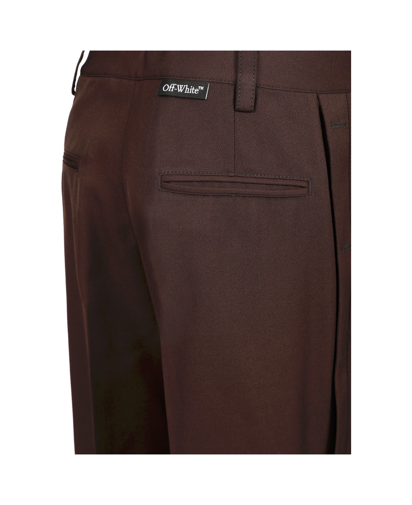 Off-White Wool Wide Leg Trousers - Brown