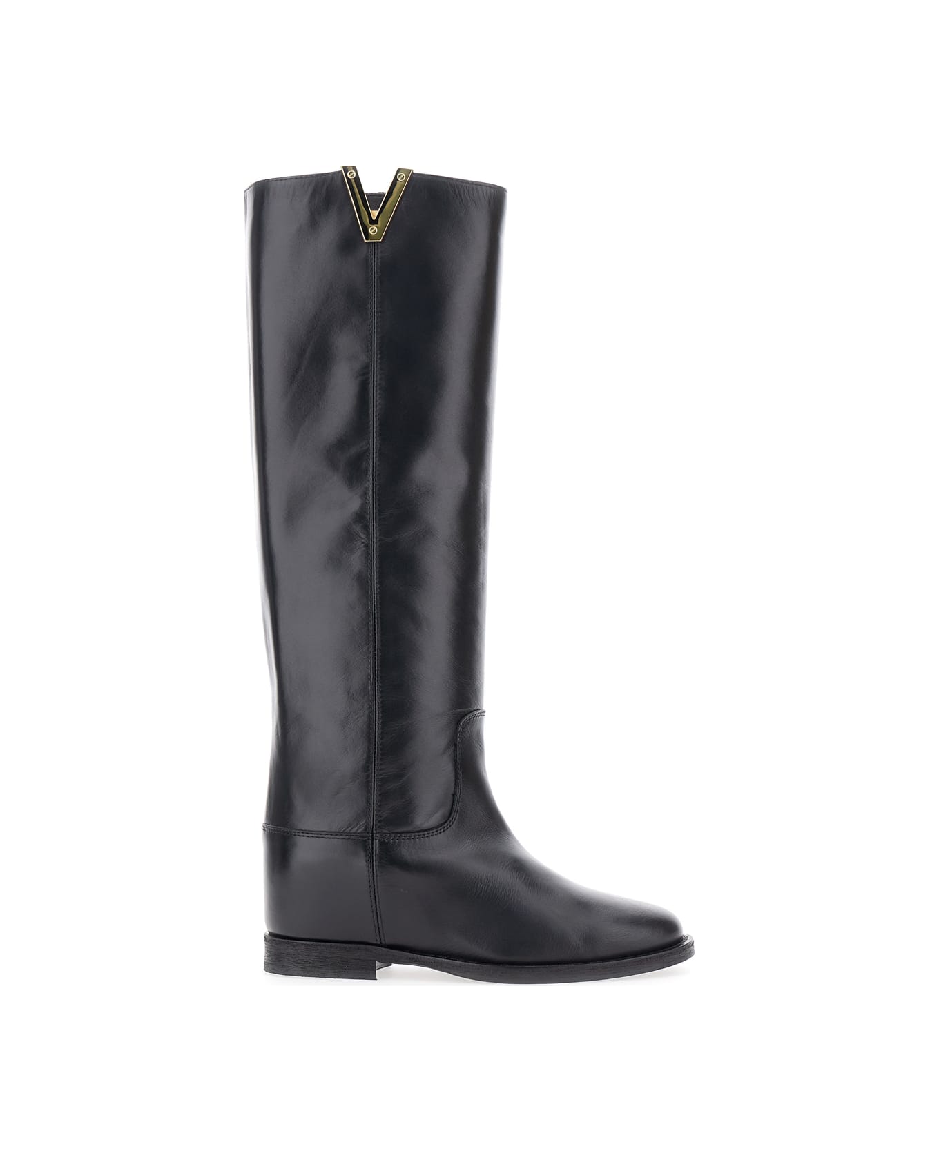 Via Roma 15 Black Boots With Cut-out Detail On The Side And Logo Plaque In Leather Woman - Black