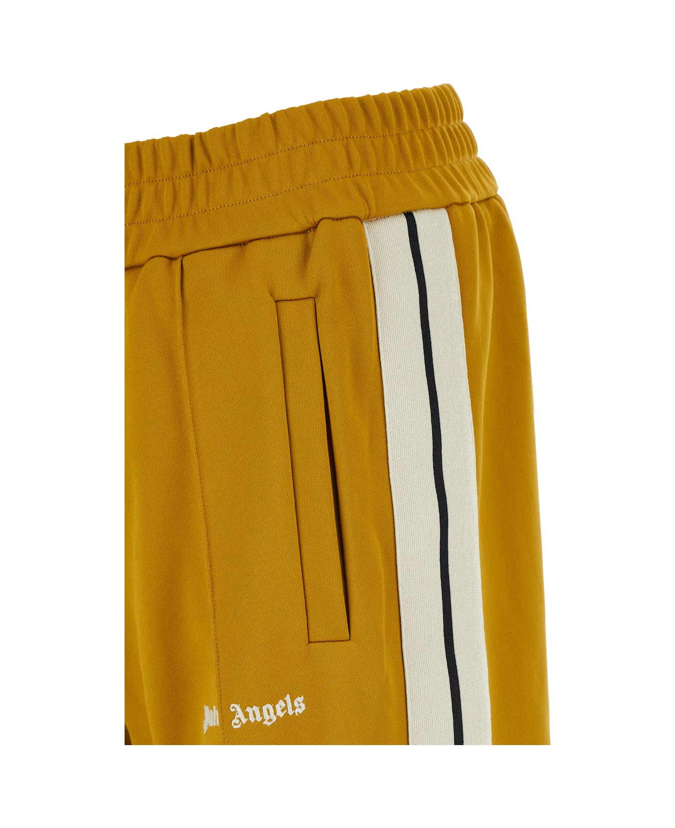 Palm Angels Orange High Waist Pants With Logo Lettering On The Front In Tech Fabric Man - GOLDEN BROWN OFF WHITE