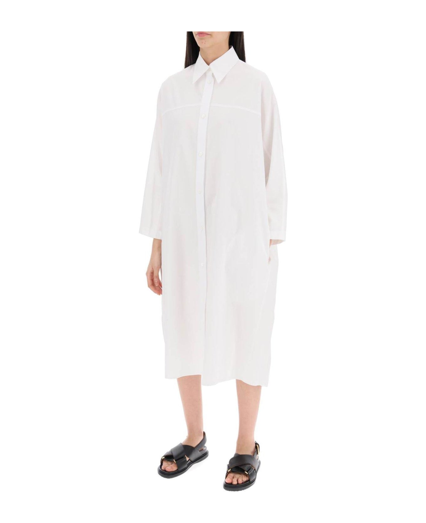 Marni Long-sleeved Midi Shirt Dress - White