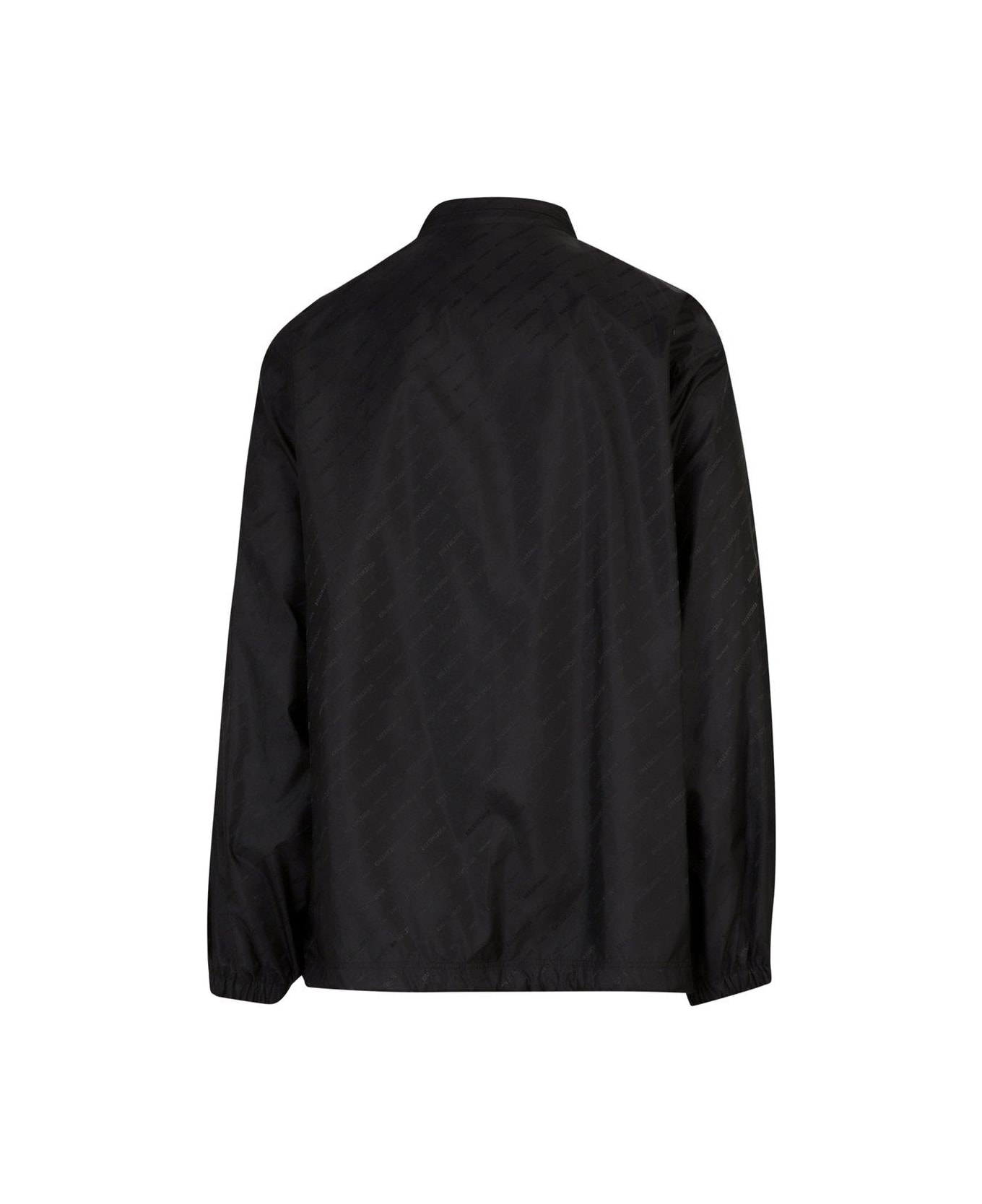 Balenciaga Allover Logo Printed Rain Jacket - BLACK