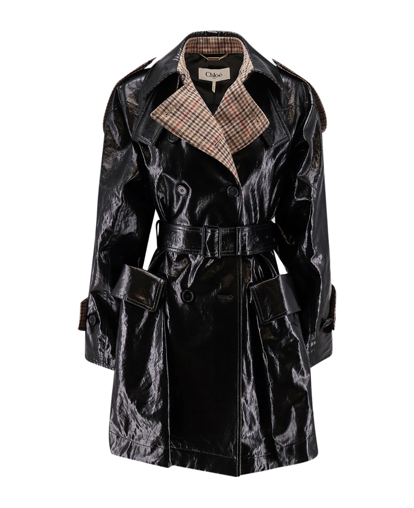 Chloé Coated Linen Trench With Wool Blend Details - Black