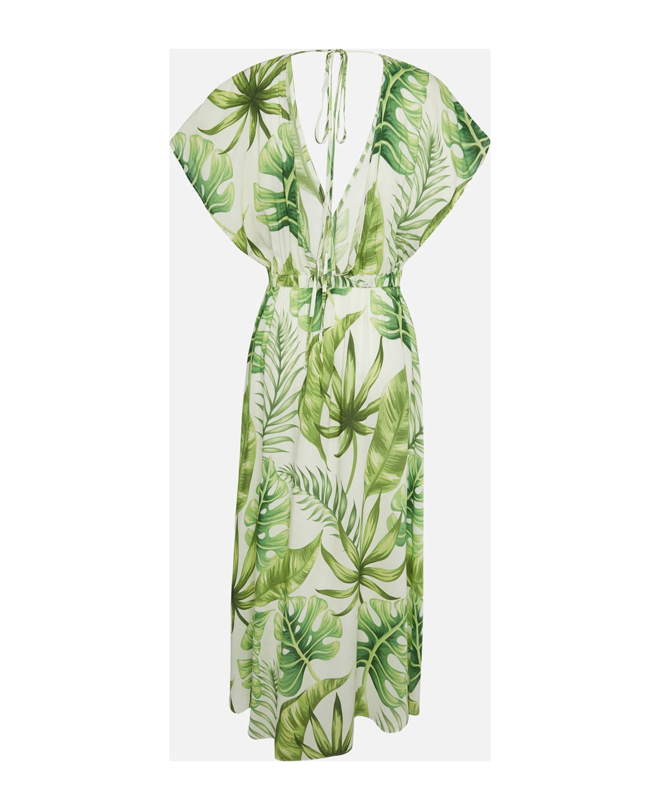MC2 Saint Barth Tropical Leaves Print Long Dress - WHITE