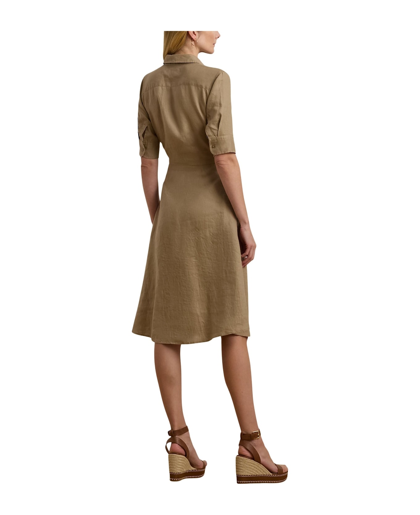 Ralph Lauren Wakana Elbow Sleeve Day Dress - Beige
