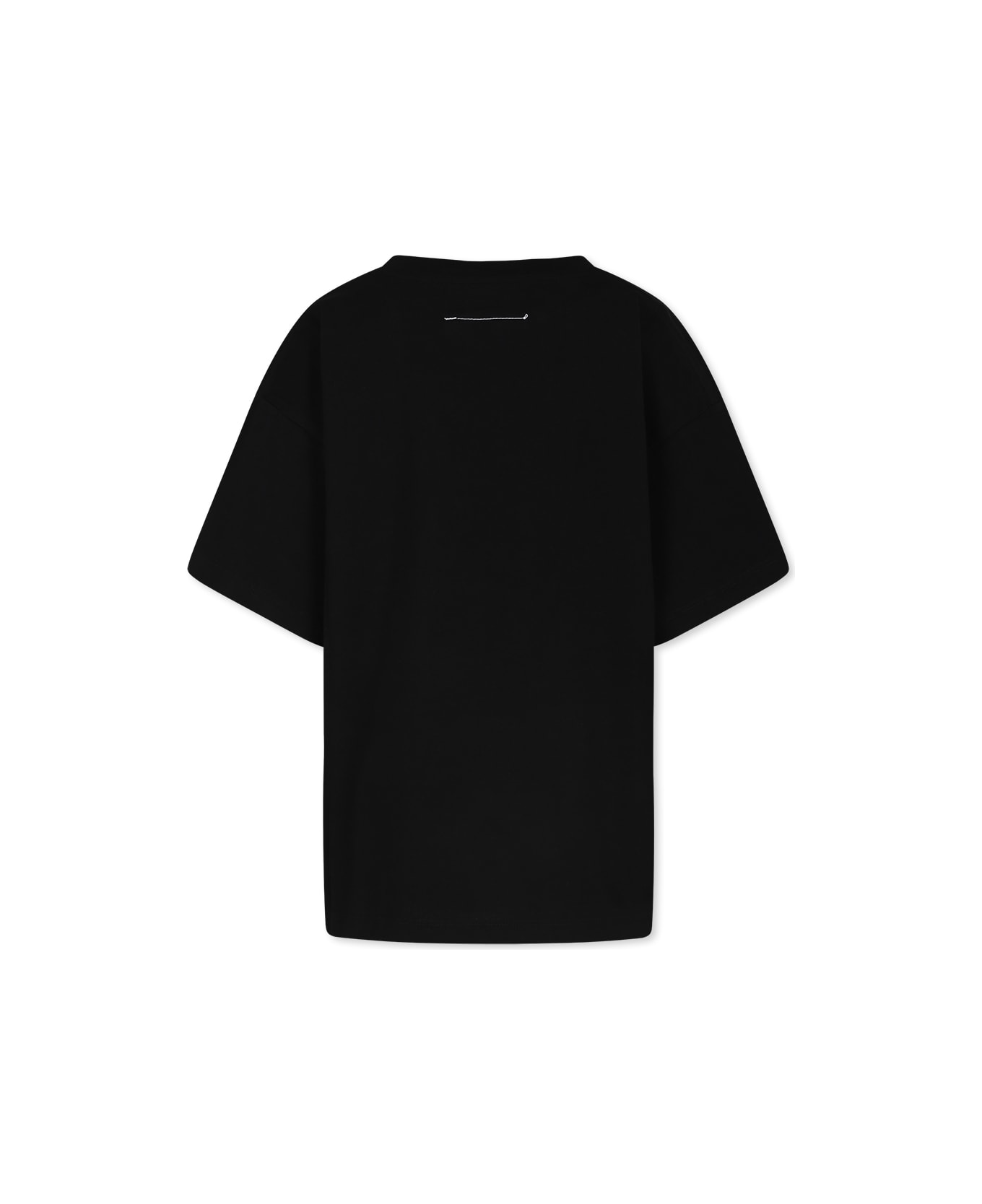 MM6 Maison Margiela Black T-shirt For Girl With Cat Print And Numbers - Black