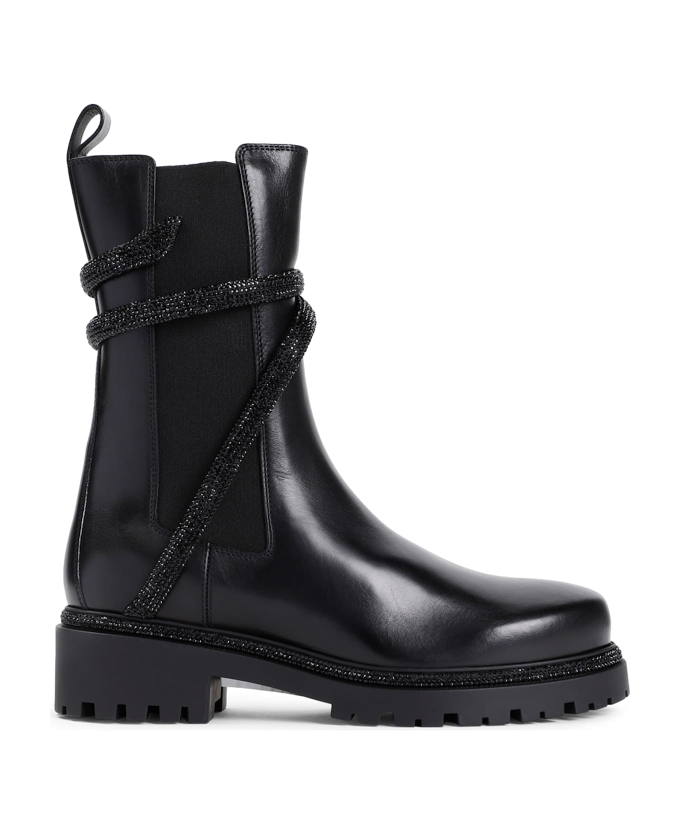 René Caovilla Calf Leather Biker Boots - Black Jet