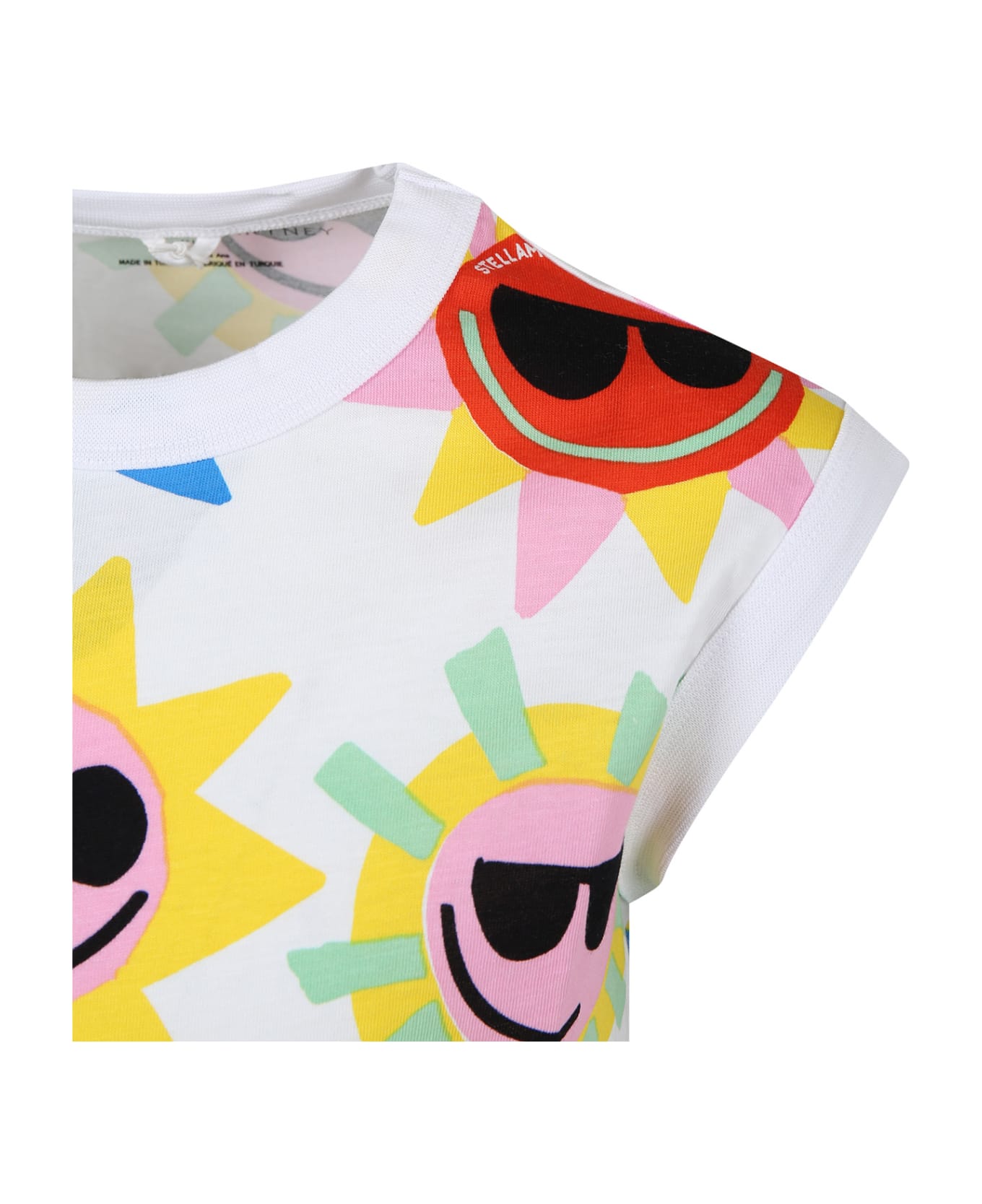 Stella McCartney Kids White Tank Top For Girl With All-over Multicolor Pattern - White