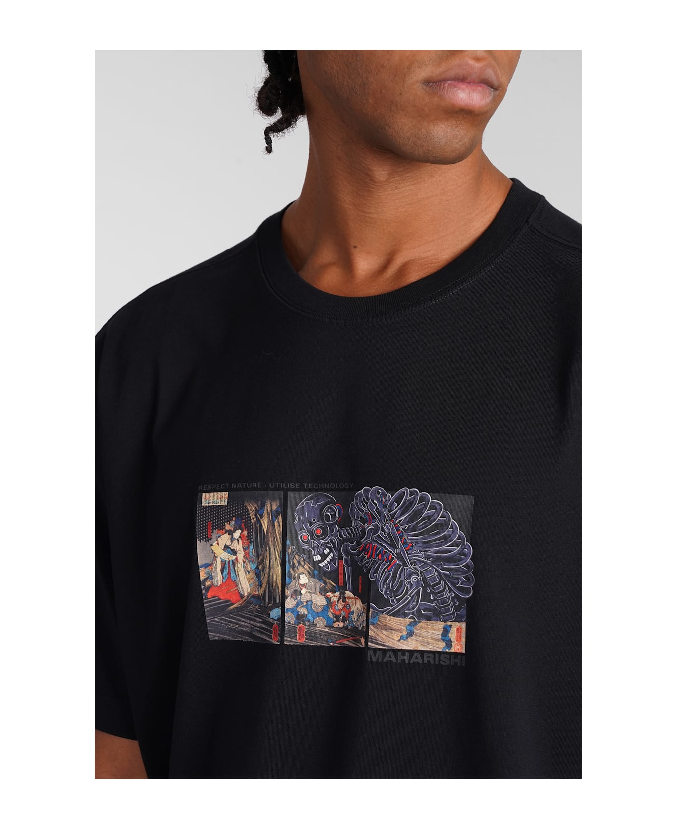 Maharishi Cyber Skeleton T-shirt In Black Cotton - black