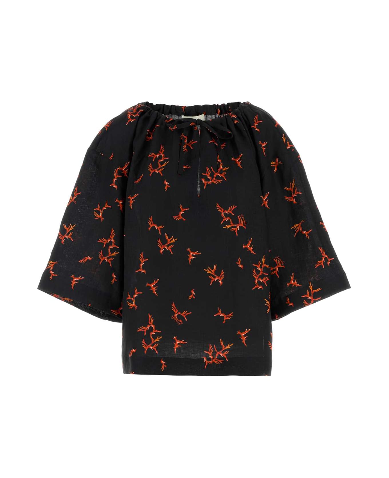 Fendi Printed Linen Blouse - BLACK+MARSALA