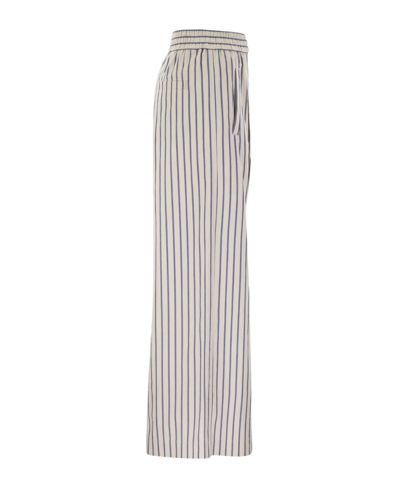 Brunello Cucinelli Loose Track Trousers In Wrinkled Cotton Linen Poplin - Chalk/avio