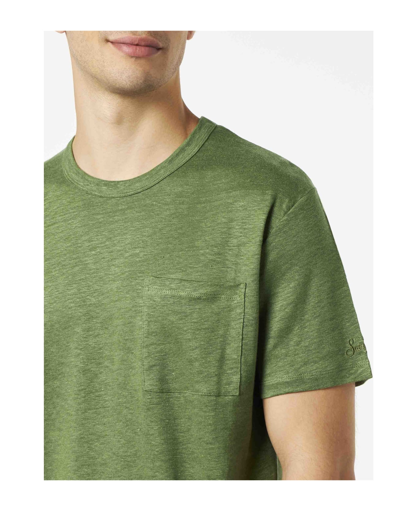 MC2 Saint Barth Man Linen Jersey T-shirt - GREEN シャツ