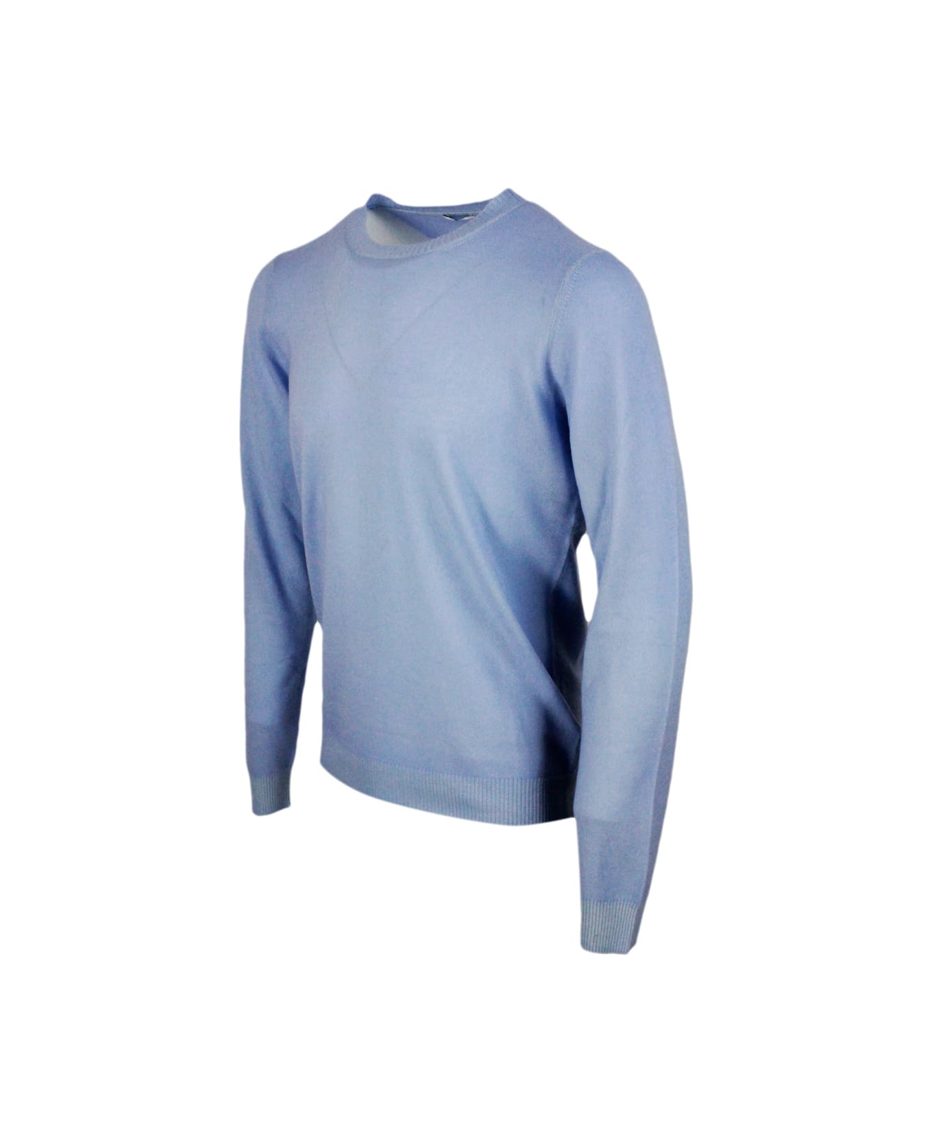 Malo Lightweight Crew-neck Long-sleeved Sweater Made Of Garment-dyed Soft Light Cashmere - Blu sky ニットウェア