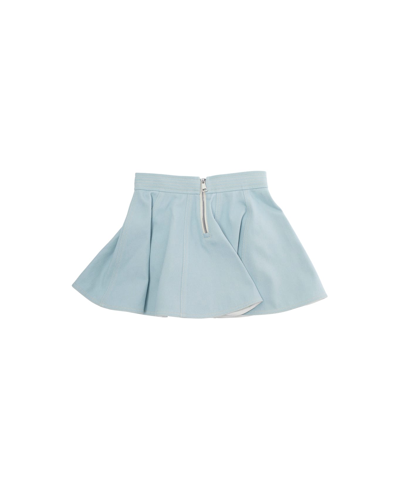 Moncler Light Blue Skirt With Logo Patch On The Front And Rear Zip Closure In Cotton Girl - Light blue