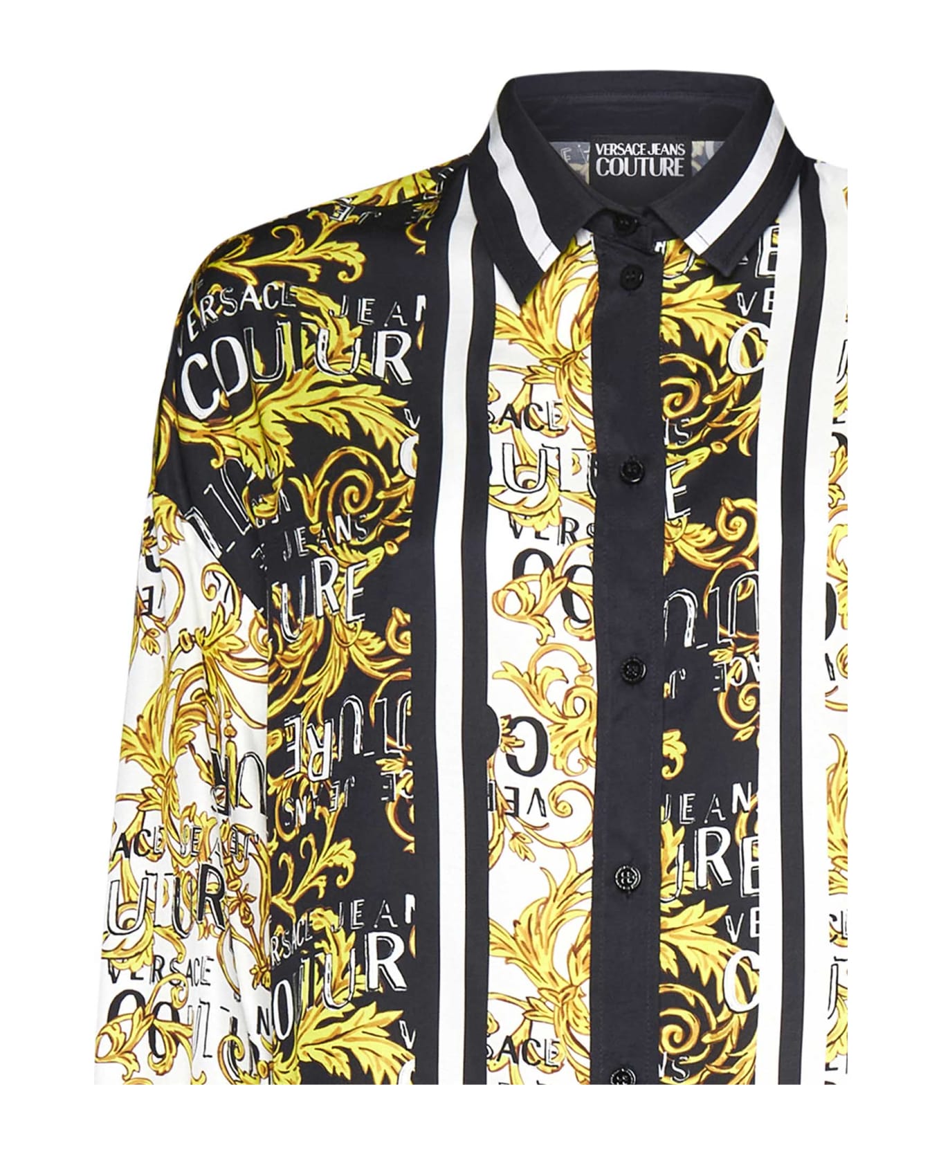 Versace Jeans Couture Multicolor Shirt With All-over Couture Logo And Stripe Print In Cotton Woman - Black