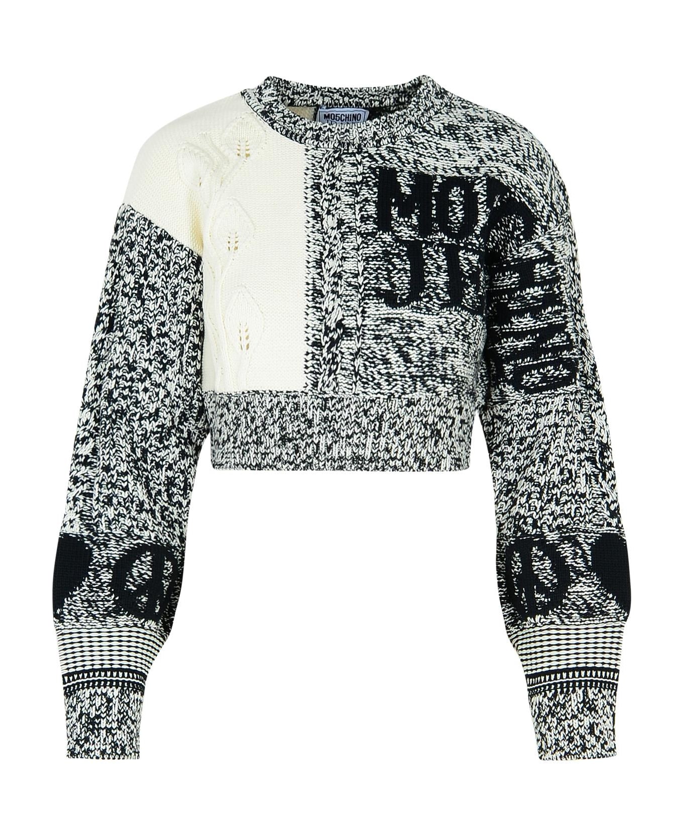 M05CH1N0 Jeans 
patch
 White Cotton Blend Sweater - White