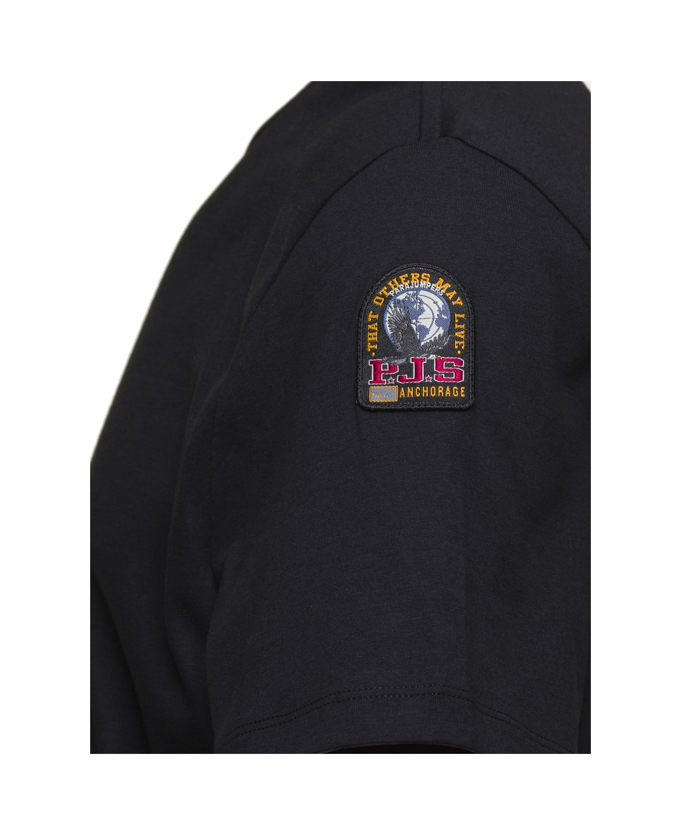 Parajumpers Black T-shirt With Logo Patch On Sleeve In Cotton Man - Black