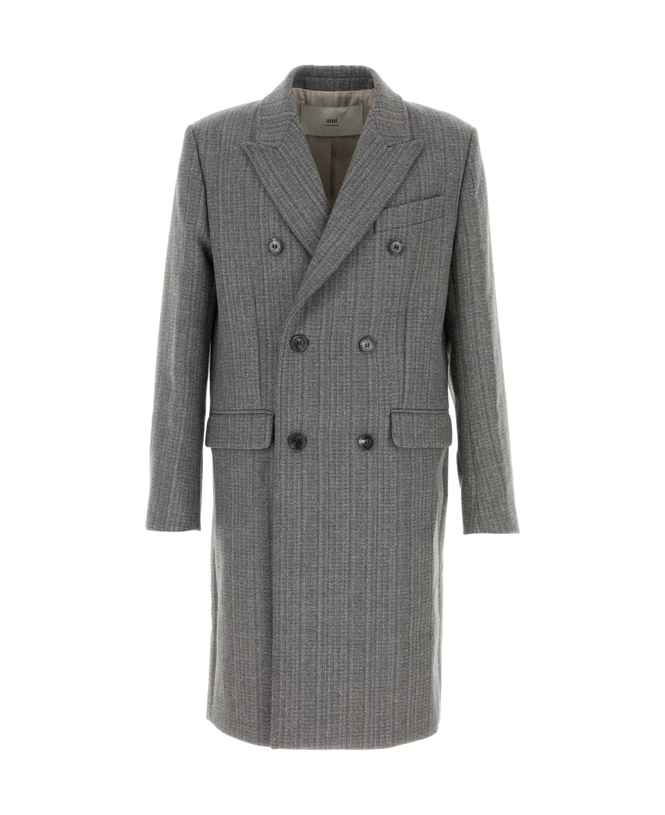 Ami Alexandre Mattiussi Grey Wool Blend Coat - GRIS/IVOIRE