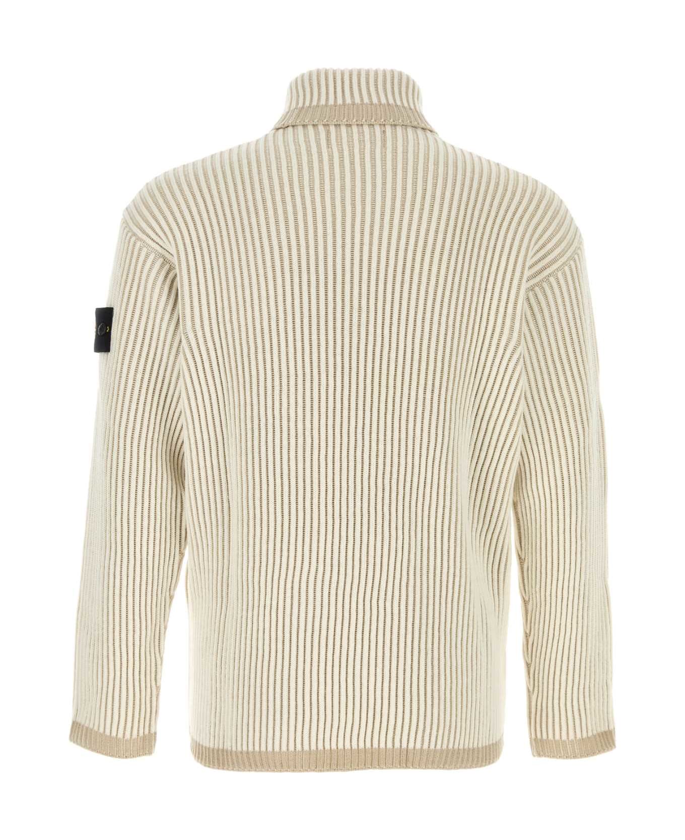 Stone Island Two-tone Wool Sweater - NATURAL