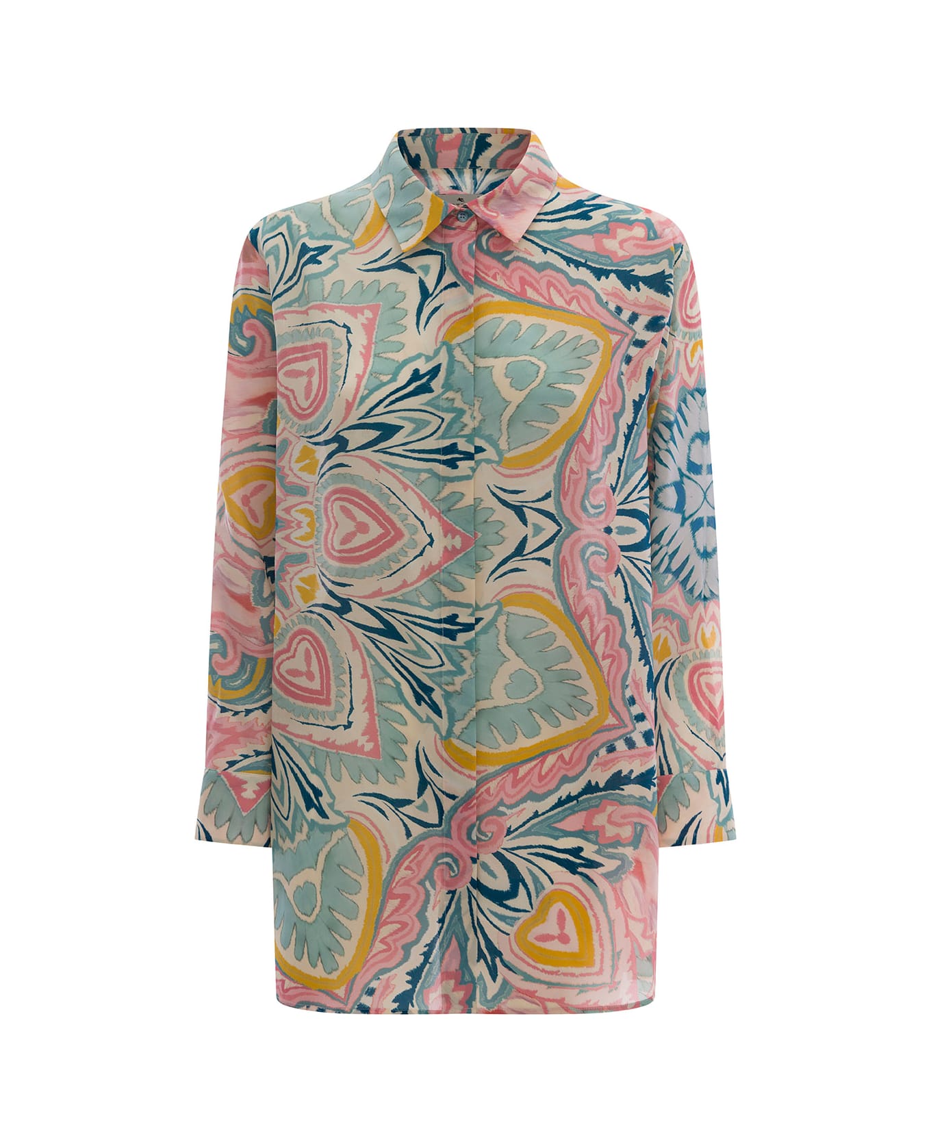 Etro Light Blue Shirt With Multicolored  Graphic Printed Pattern All-over In Silk Woman - Pink