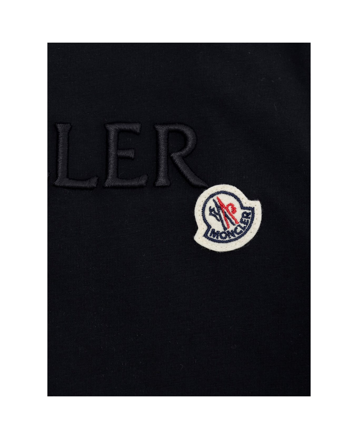 Moncler Black Crewneck T-shirt With Logo Lettering Embroidery On The Front And Logo Patch On The Front In Cotton Girl - Black