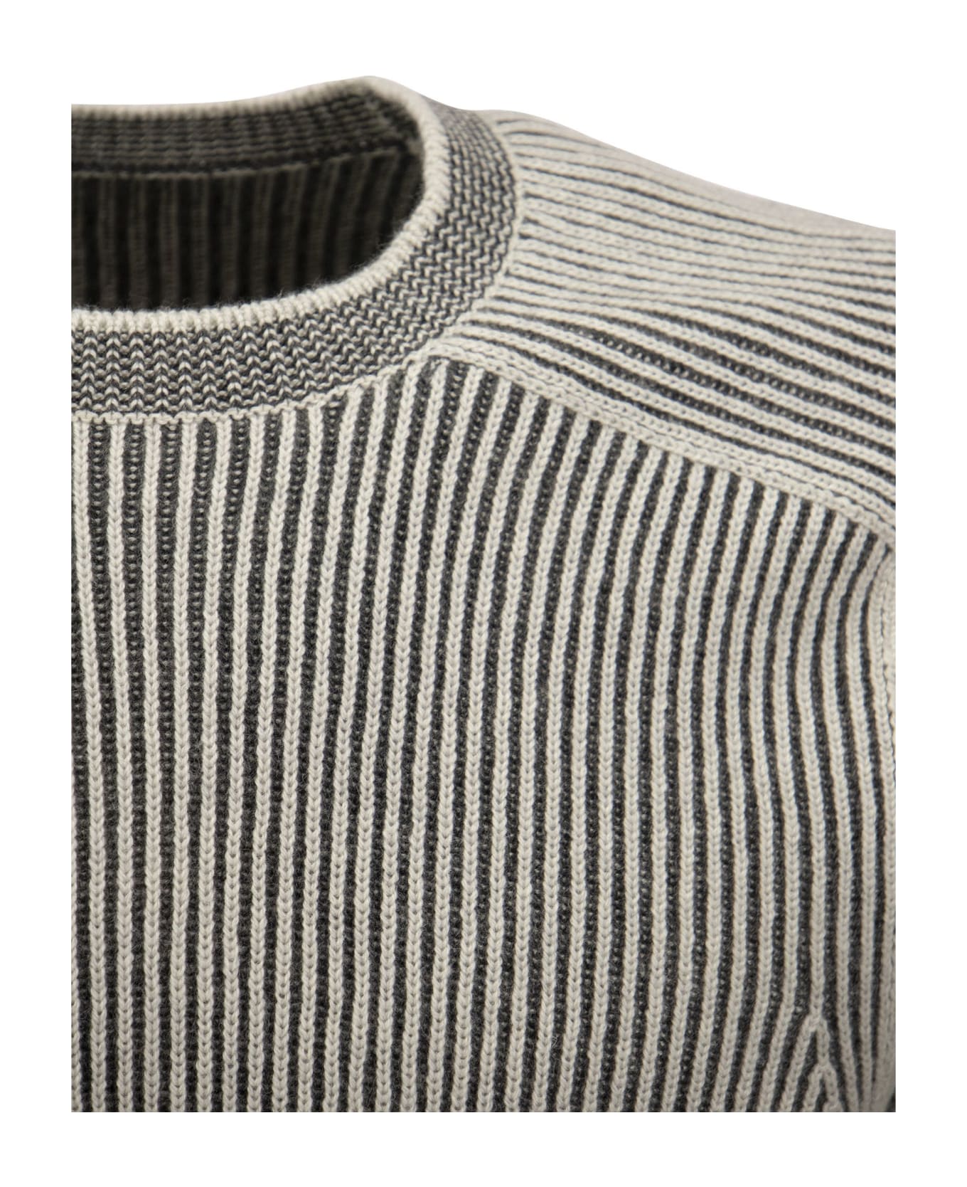 Sease Dinghy - Ribbed Cashmere Reversible Crew Neck Sweater - White