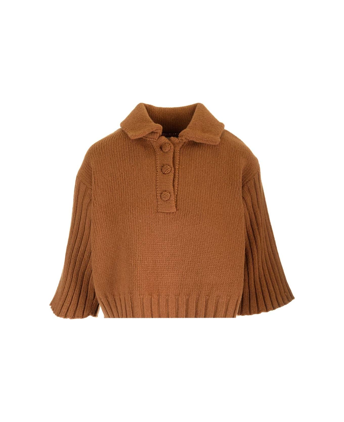 Dries Van Noten Knitted Cropped Sweater - Brown