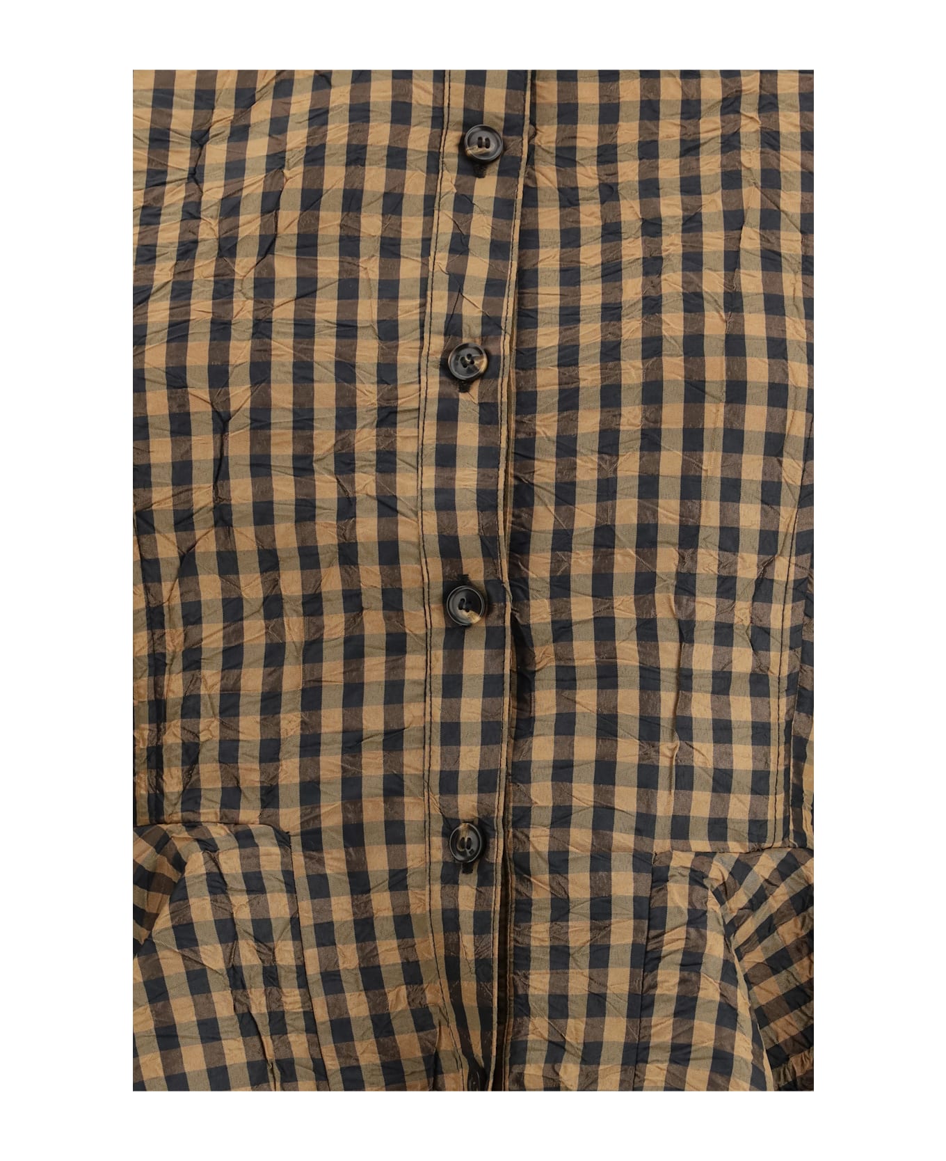 Ganni Blouse In Crinkled Checked Taffeta