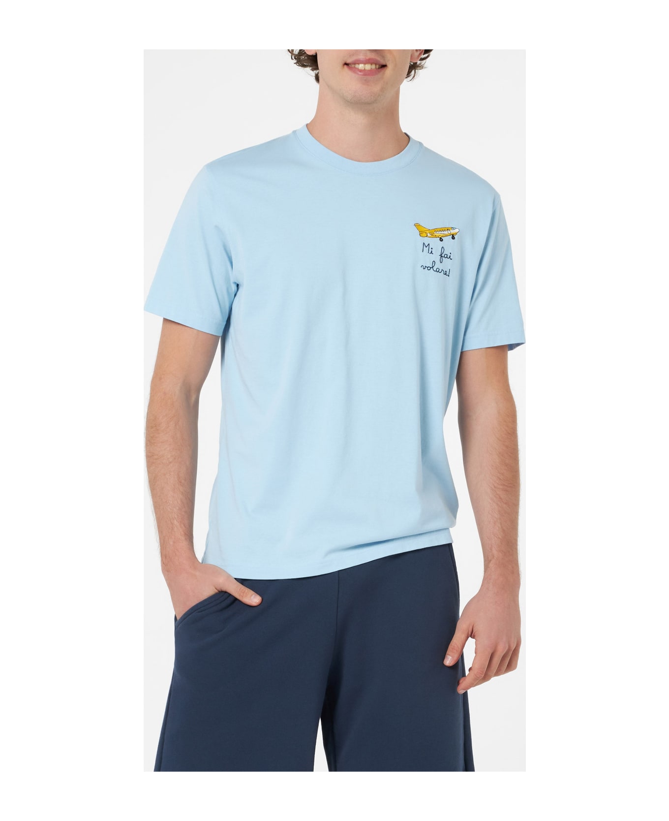 MC2 Saint Barth Man Classic Fit Cotton Jersey T-shirt Portofino With Mi Fai Volare Embroidery - SKY