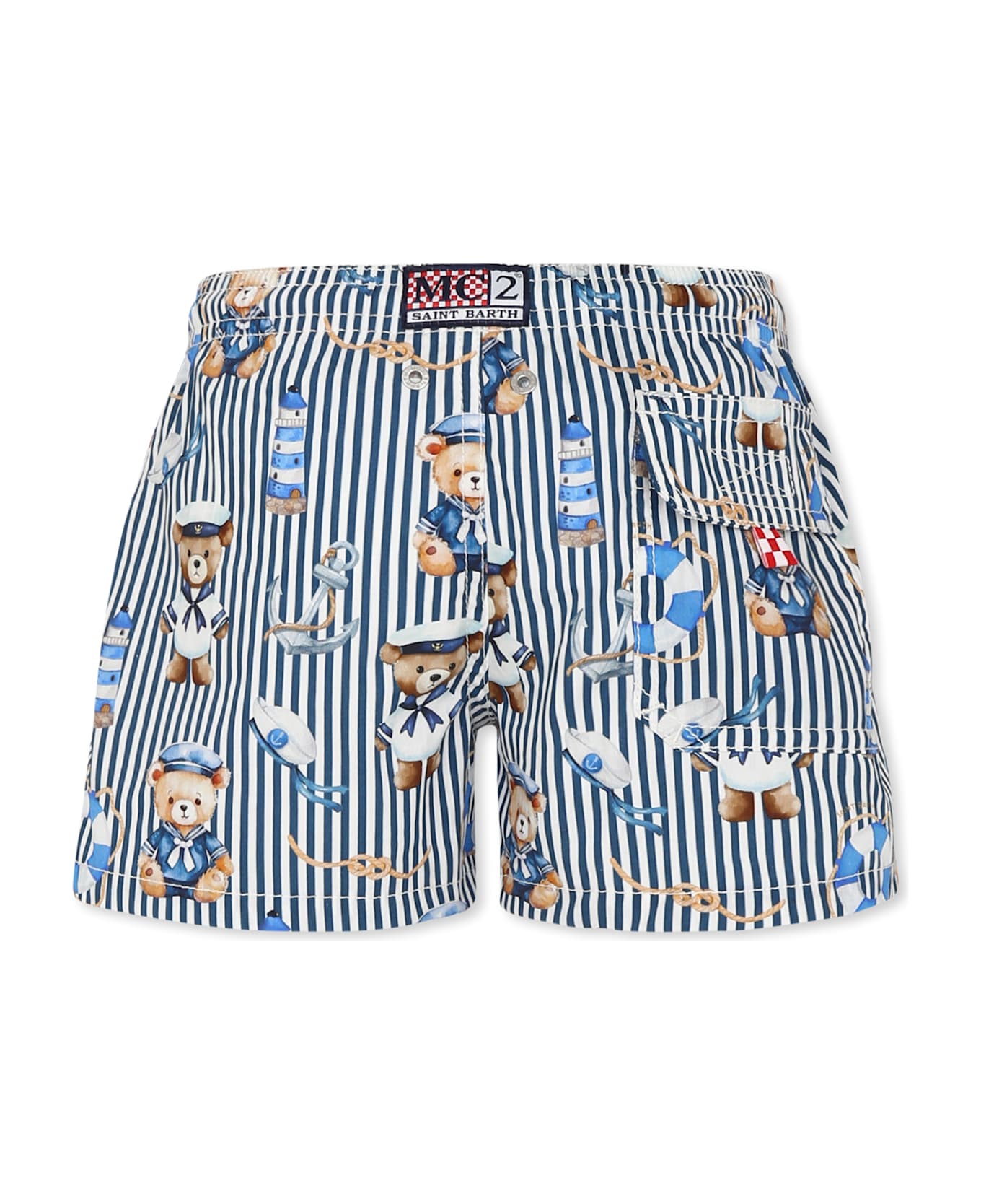MC2 Saint Barth Blue Swim Short For Boy With Bear - Blue