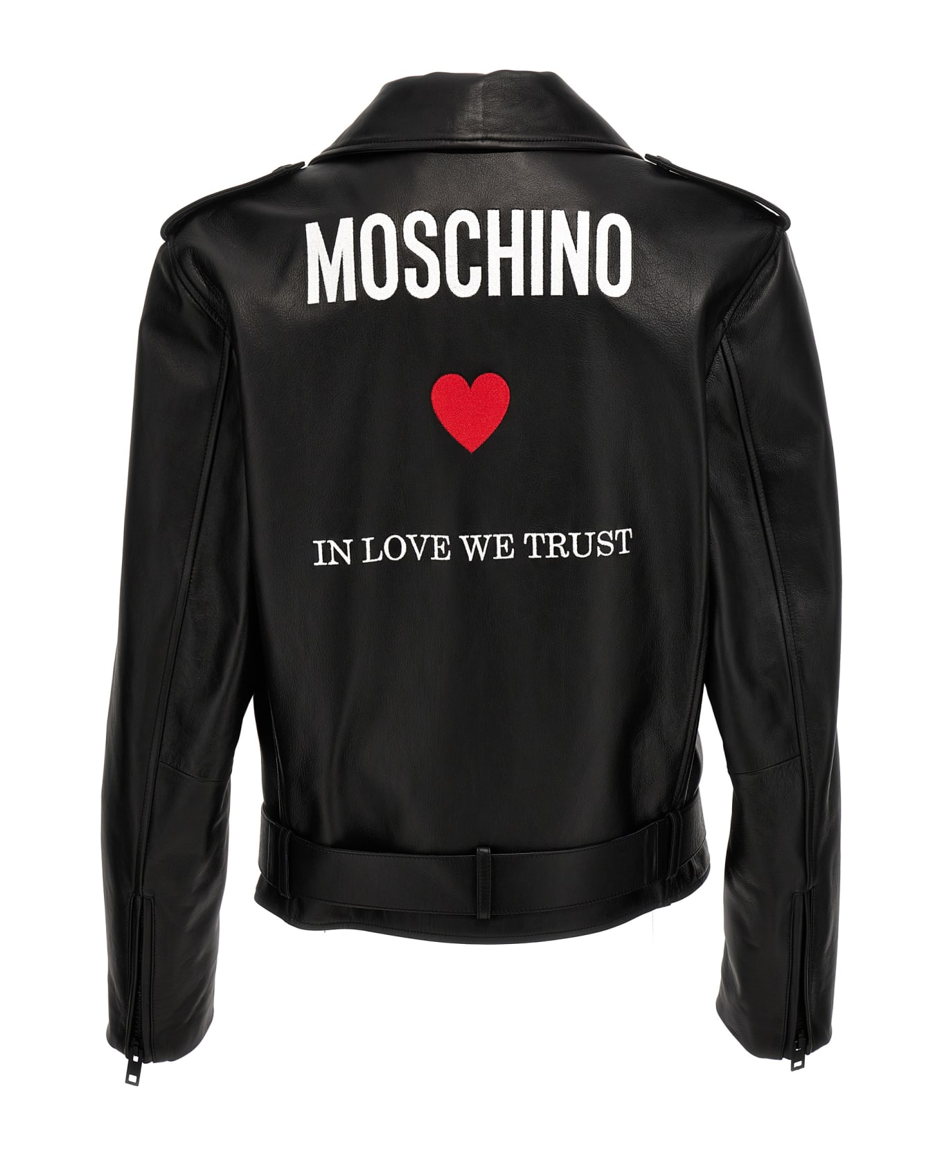 Moschino 'in Love We Trust' Leather Jacket - Black  